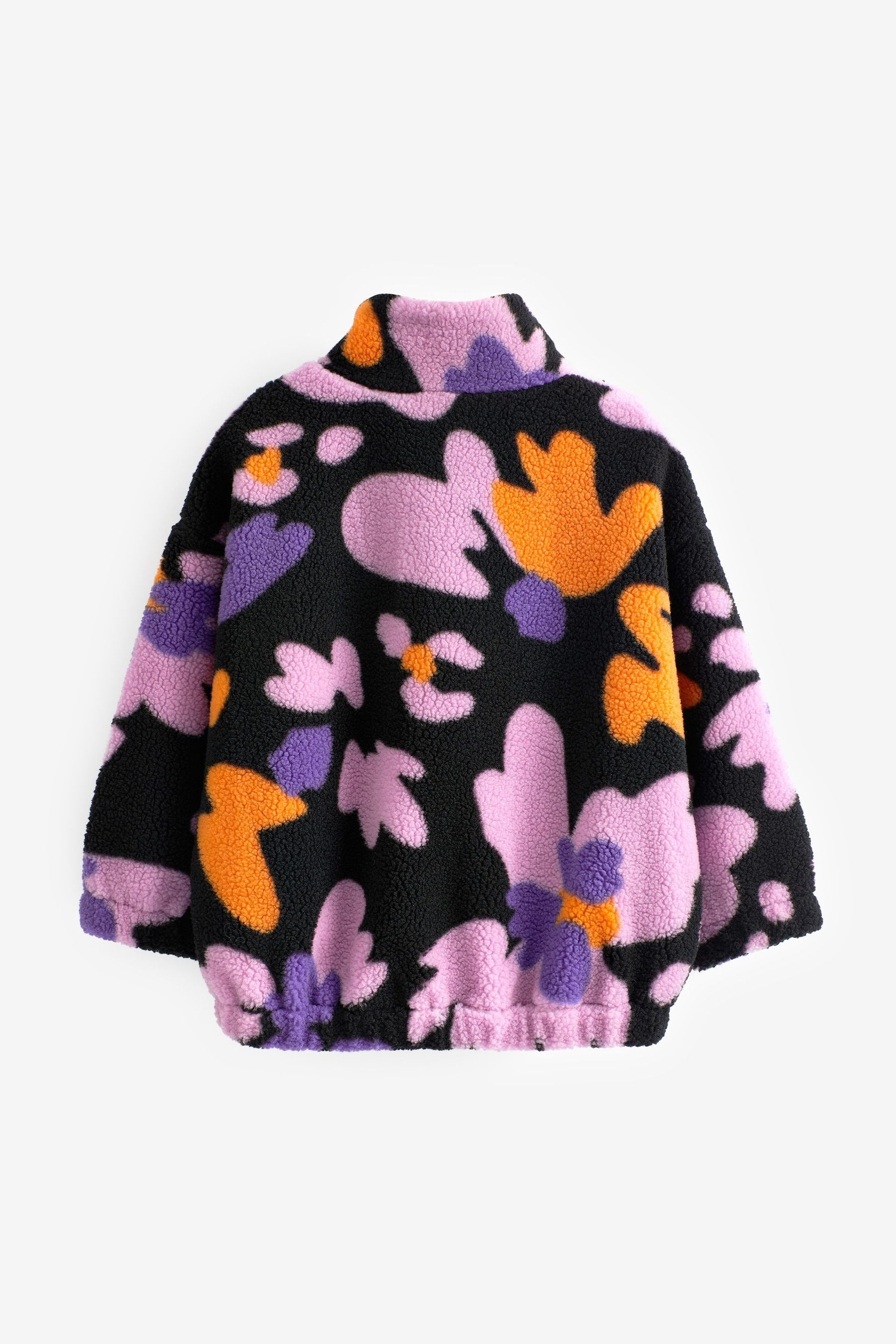 Purple Floral Teddy Borg Fleece Jacket Zip Hoodie (3-16yrs)