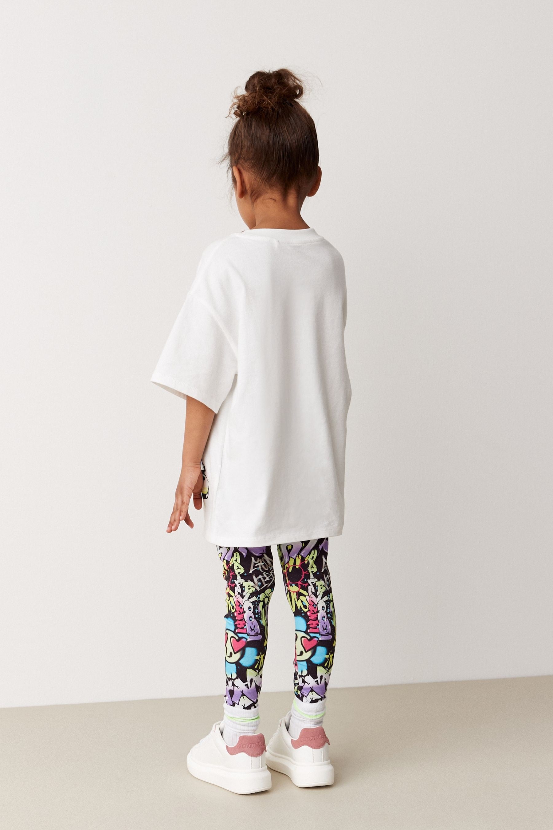 Black/White Graffiti T-Shirt And Leggings Set (3-16yrs)