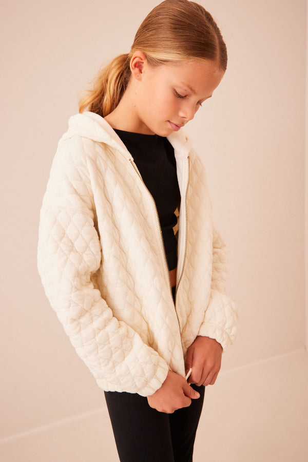 Ecru White Quilted Zip Through Hoodie (3-16yrs)