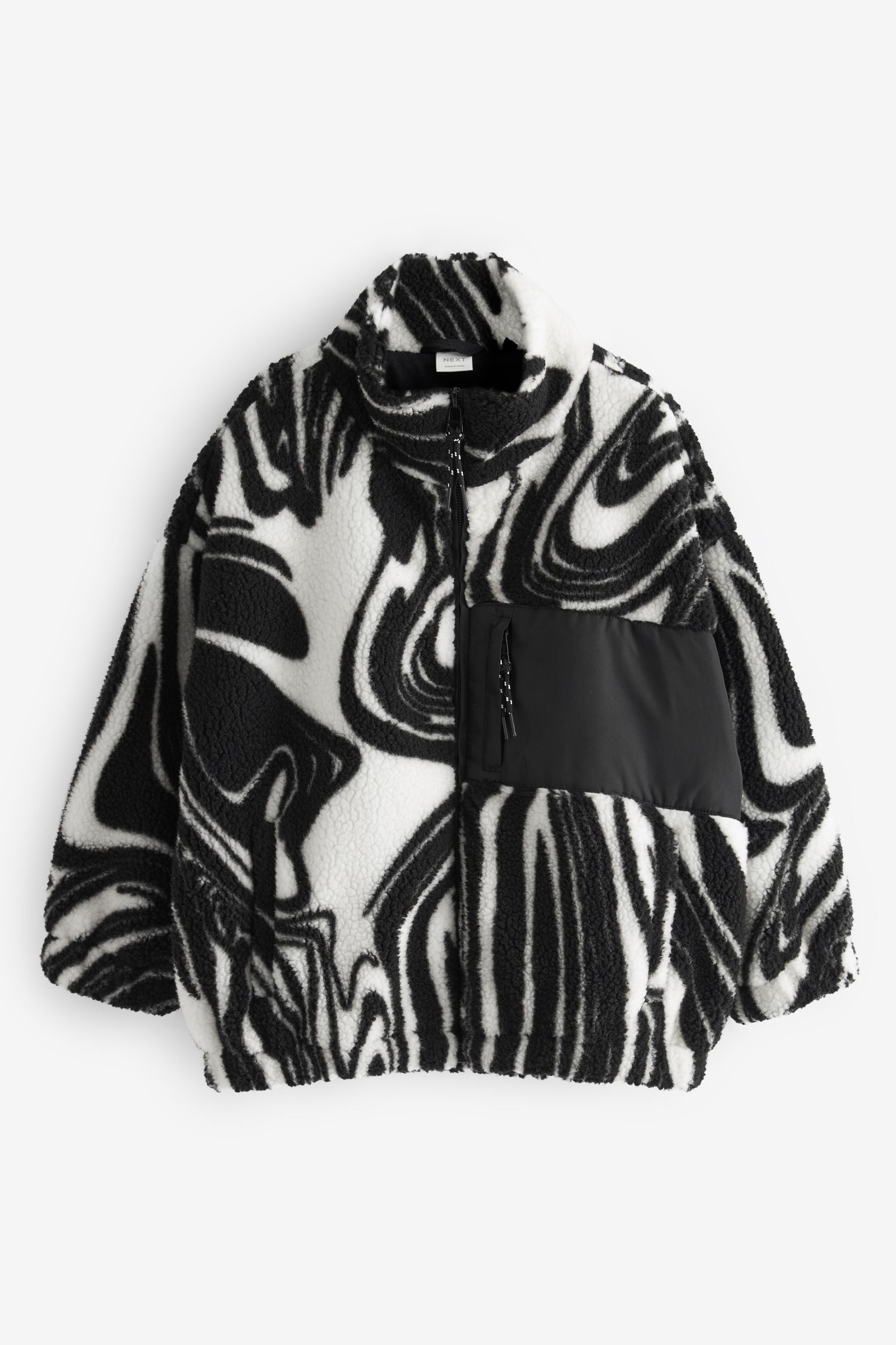 Mono Swirl Teddy Borg Fleece Jacket Zip Hoodie (3-16yrs)