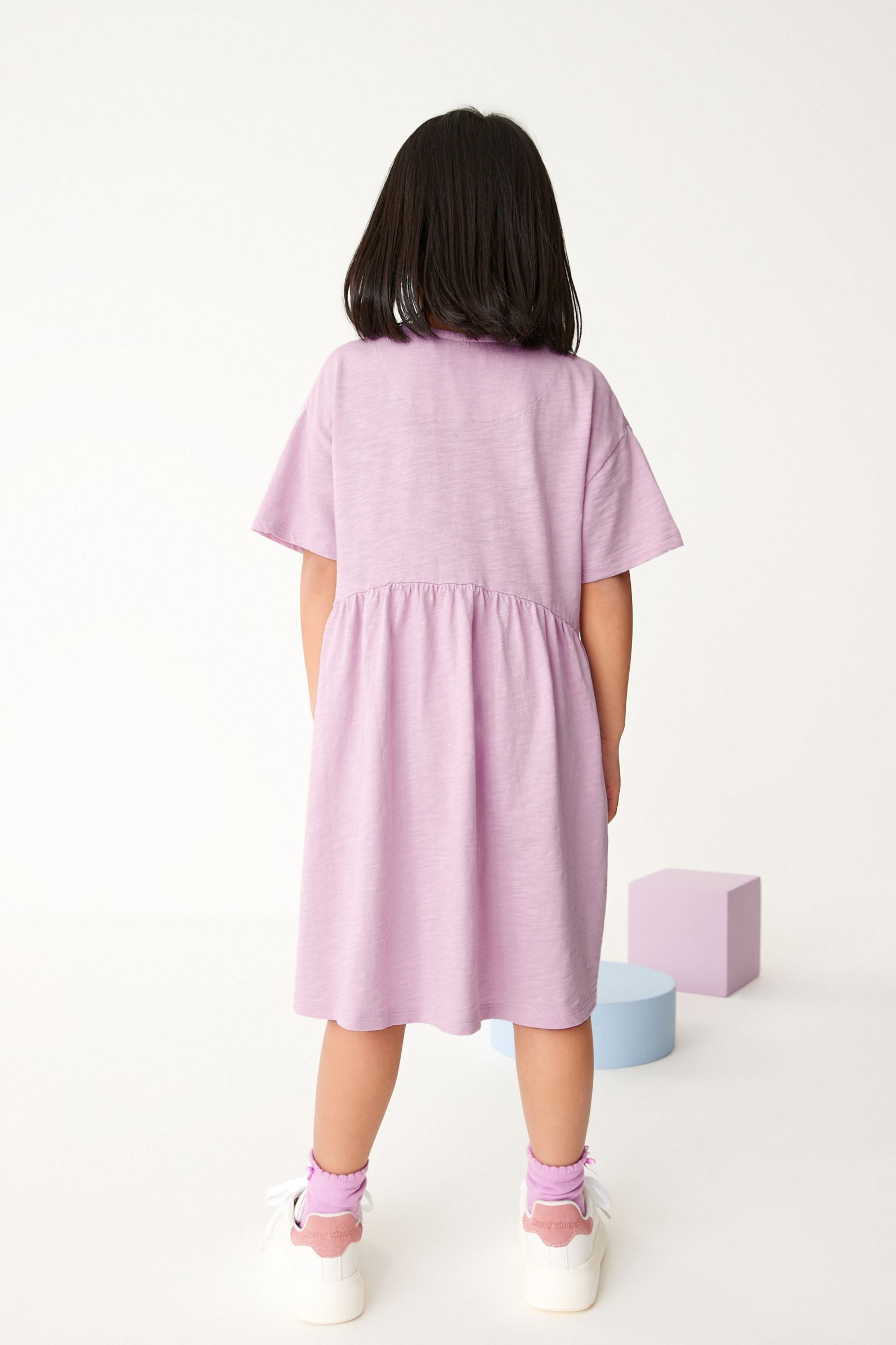 Lilac Purple Heart Sequin Short Sleeve Jersey Dress (3-16yrs)