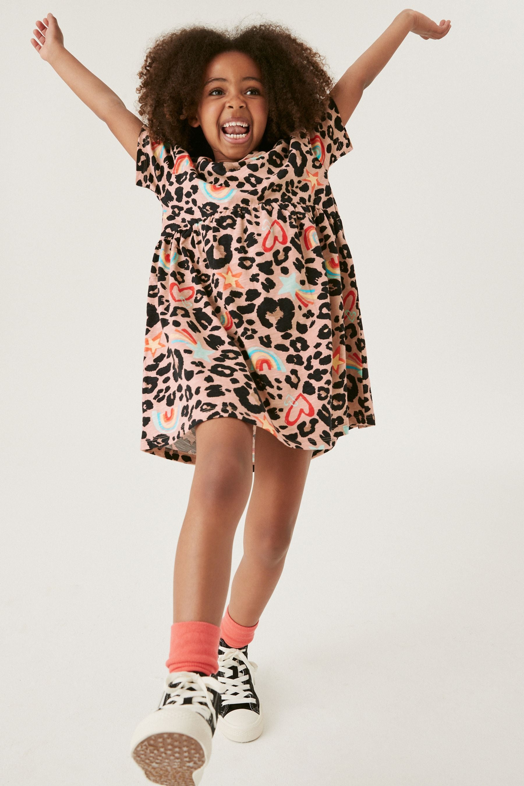 Animal/Hearts/Stars/Rainbow Print Short Sleeve Jersey Dress (3-16yrs)