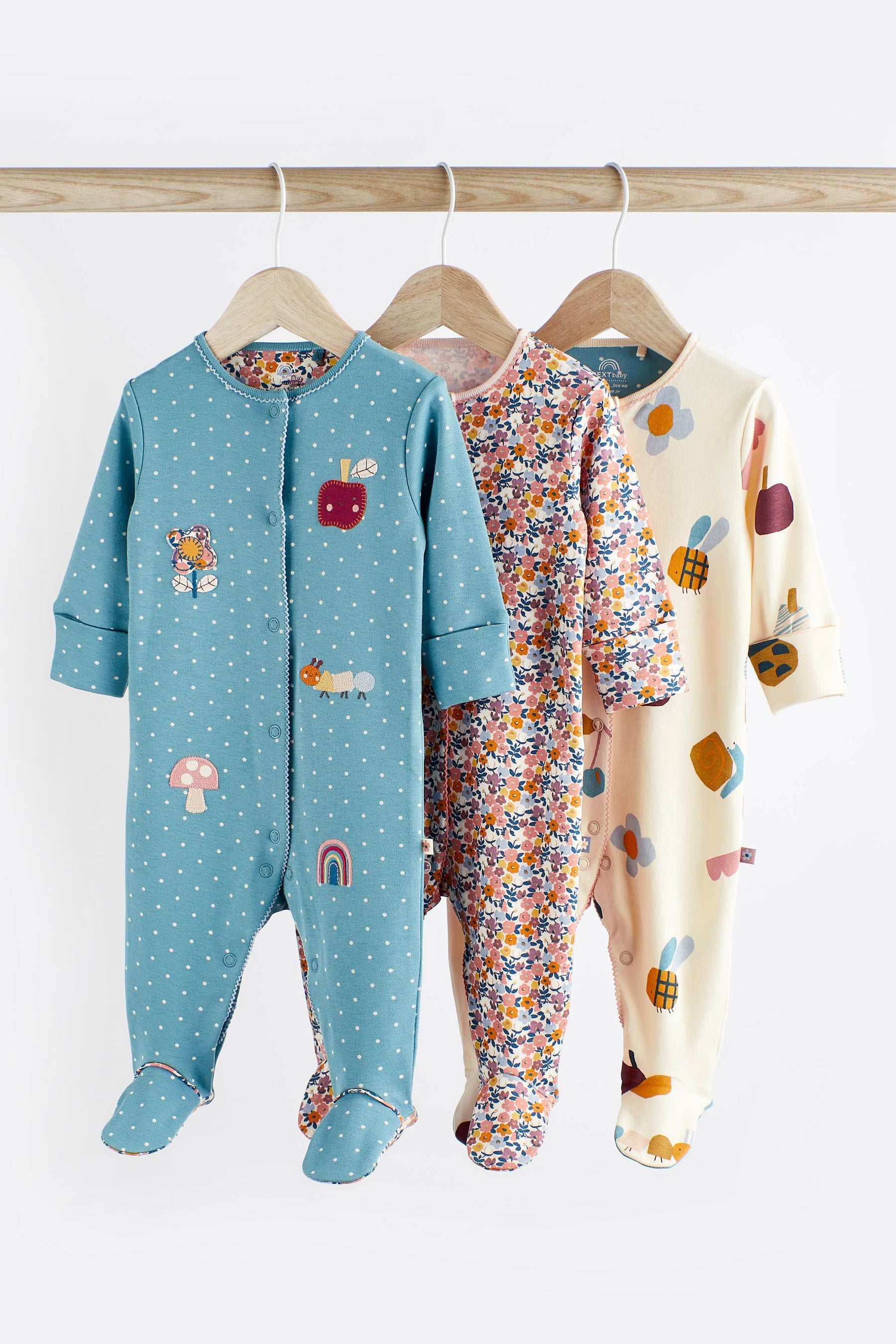 Teal Blue Baby Character Sleepsuits 3 Pack (0-2yrs)