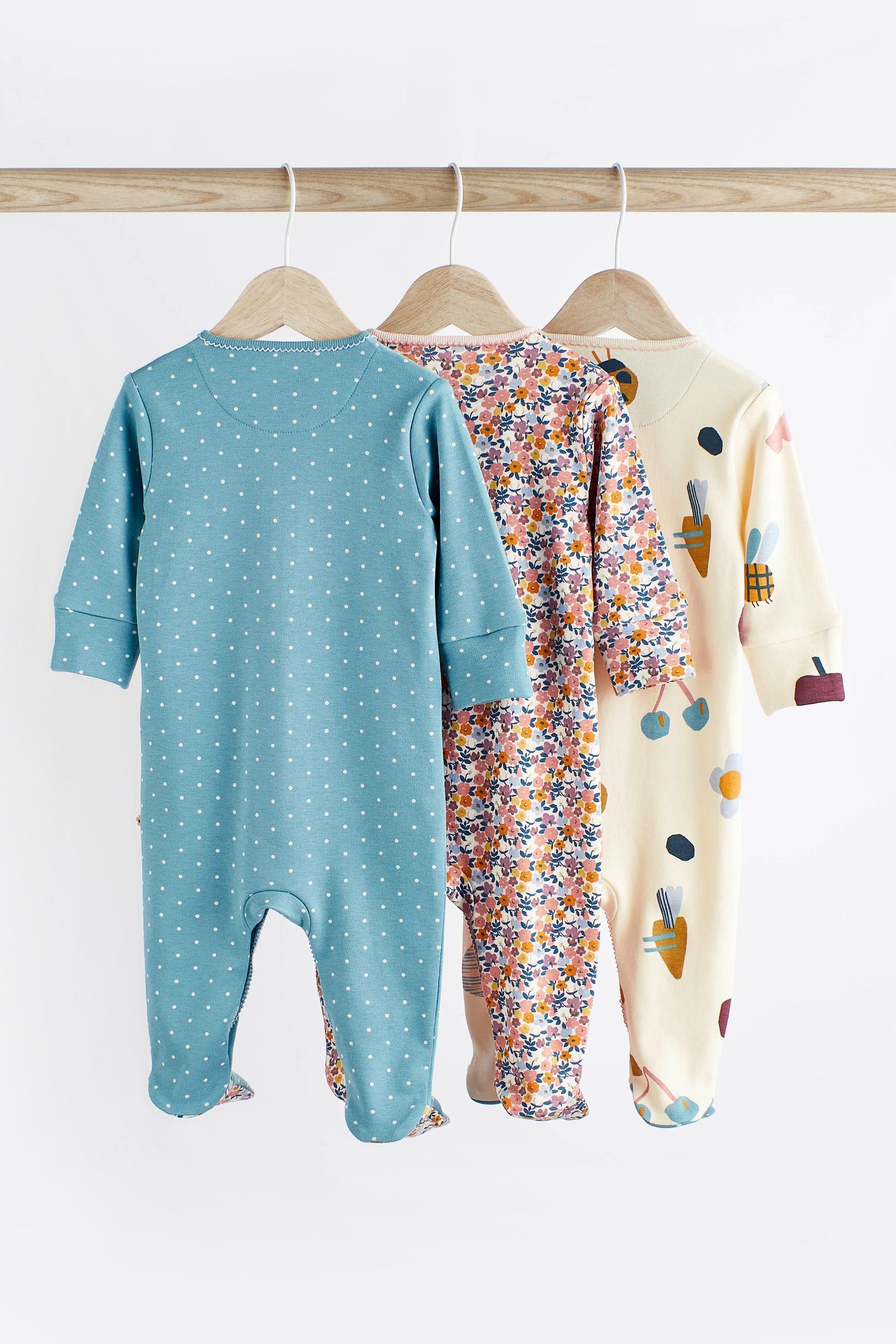 Teal Blue Baby Character Sleepsuits 3 Pack (0-2yrs)