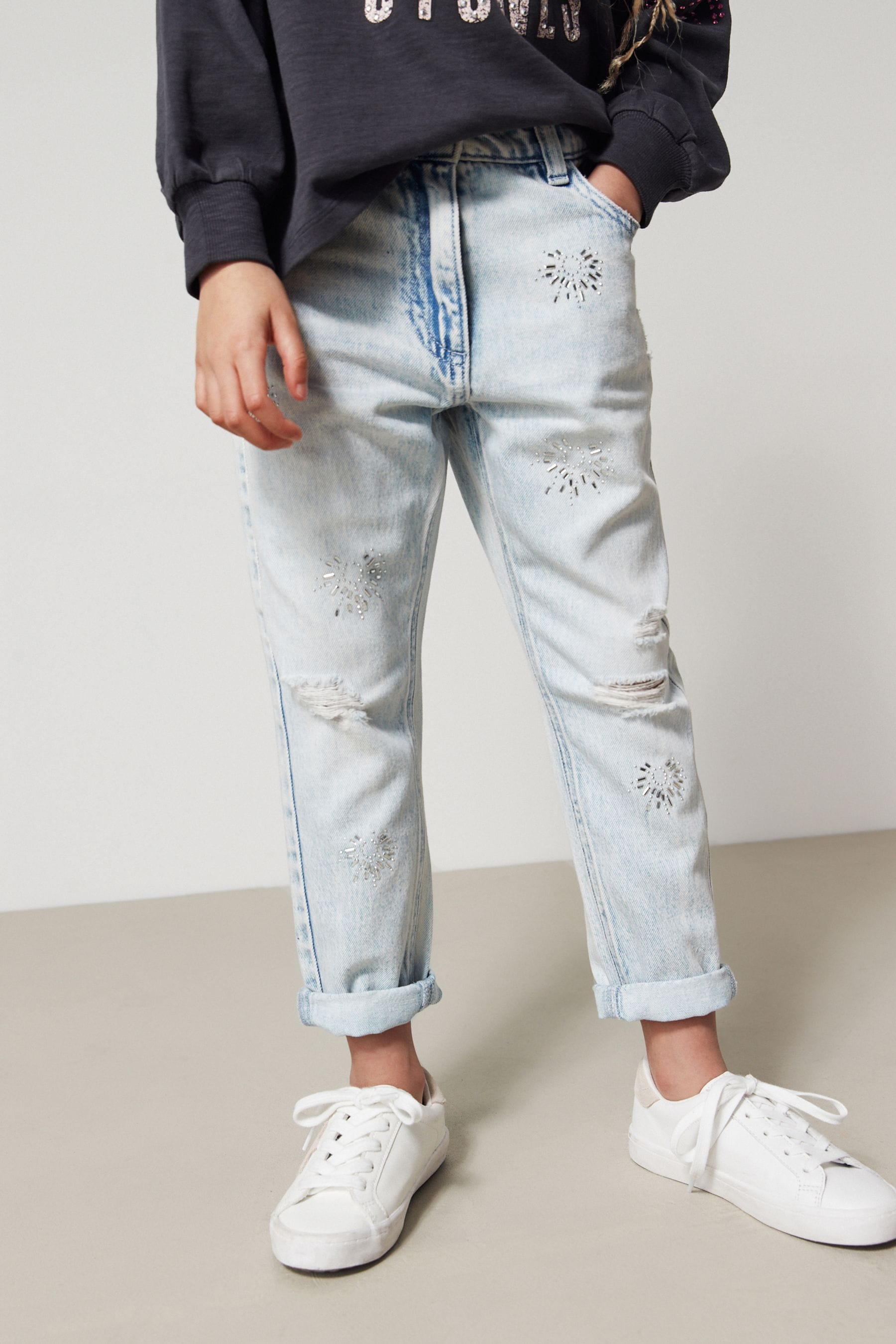 Blue Denim Embellished Mom Jeans (3-16yrs)