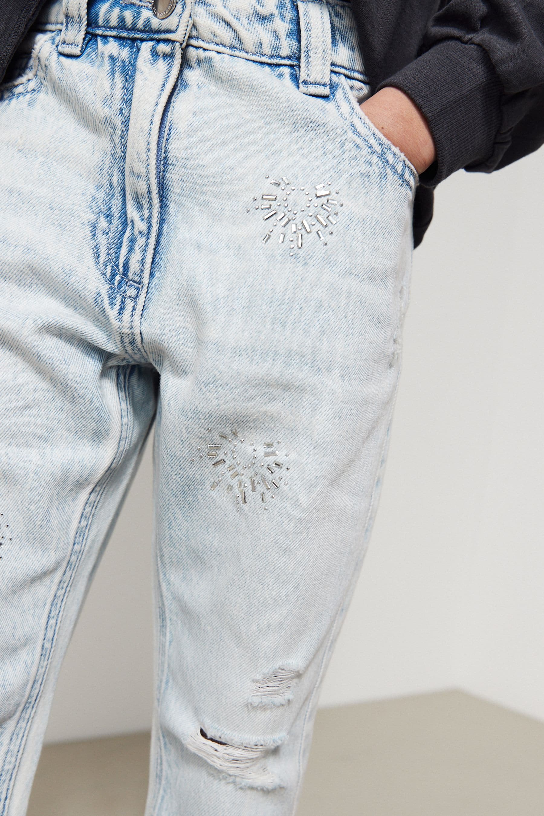 Blue Denim Embellished Mom Jeans (3-16yrs)