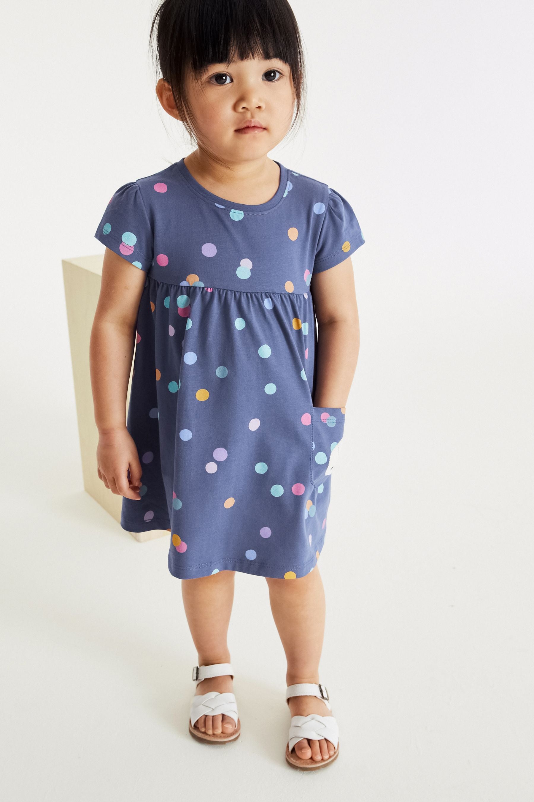 Navy Unicorn Short Sleeve Cotton Jersey Dress (3mths-7yrs)