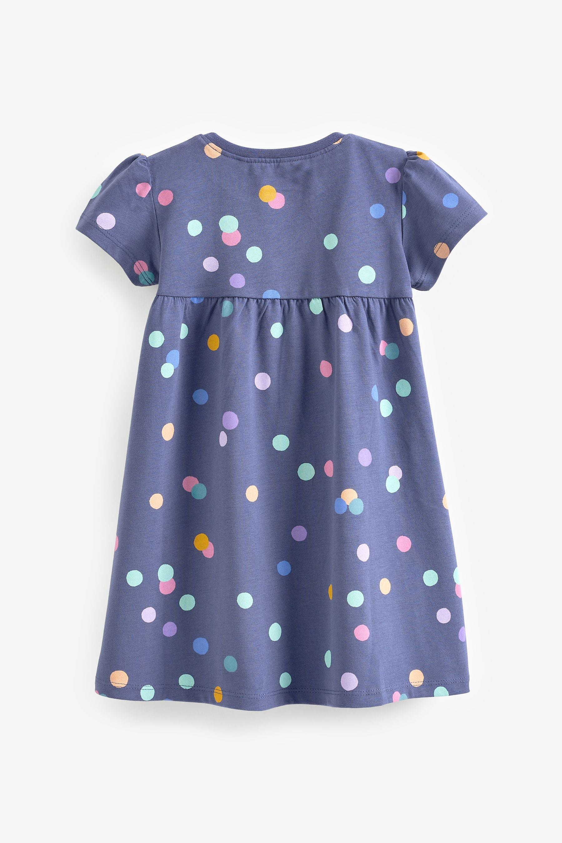 Navy Unicorn Short Sleeve Cotton Jersey Dress (3mths-7yrs)