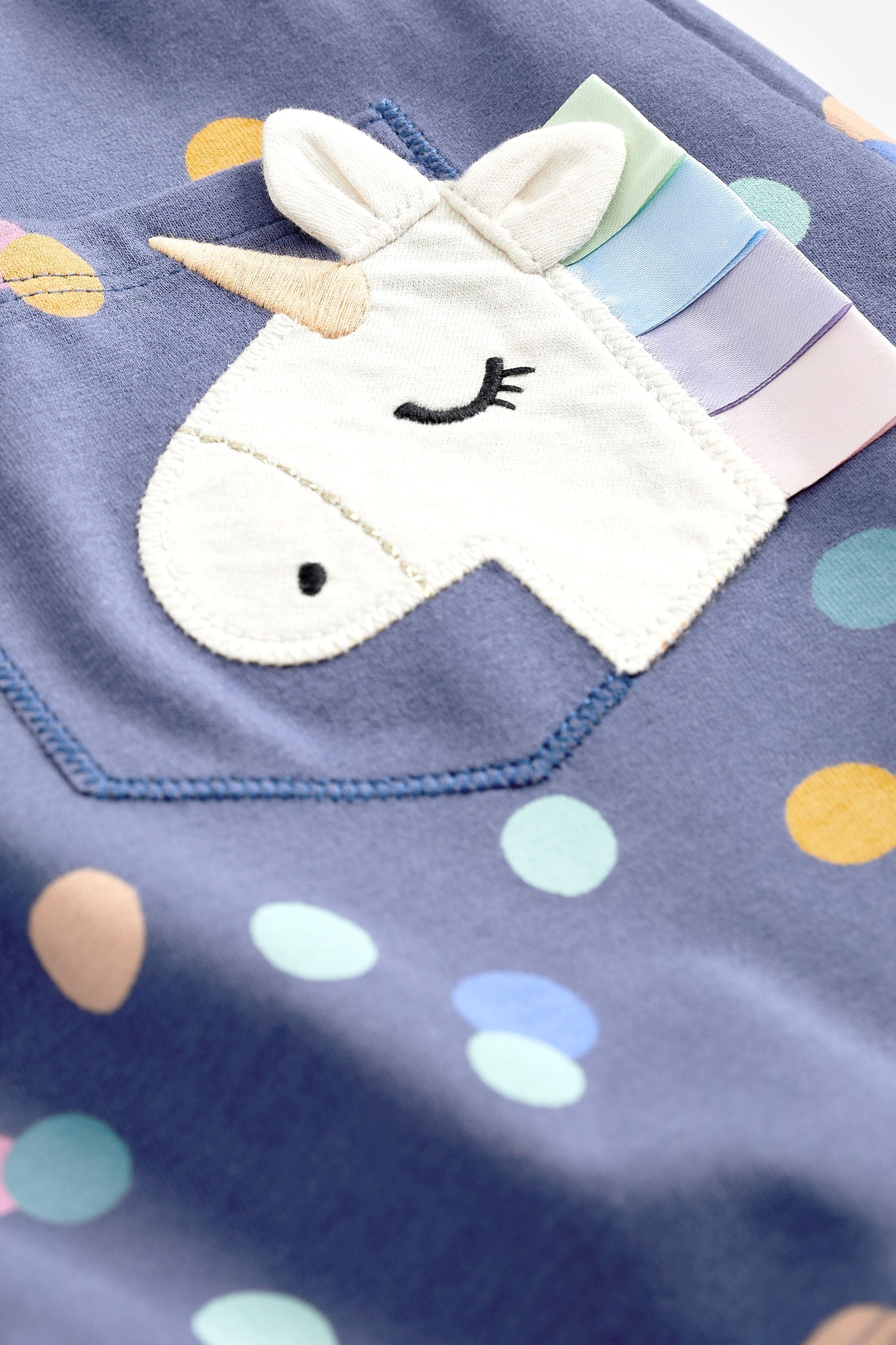 Navy Unicorn Short Sleeve Cotton Jersey Dress (3mths-7yrs)