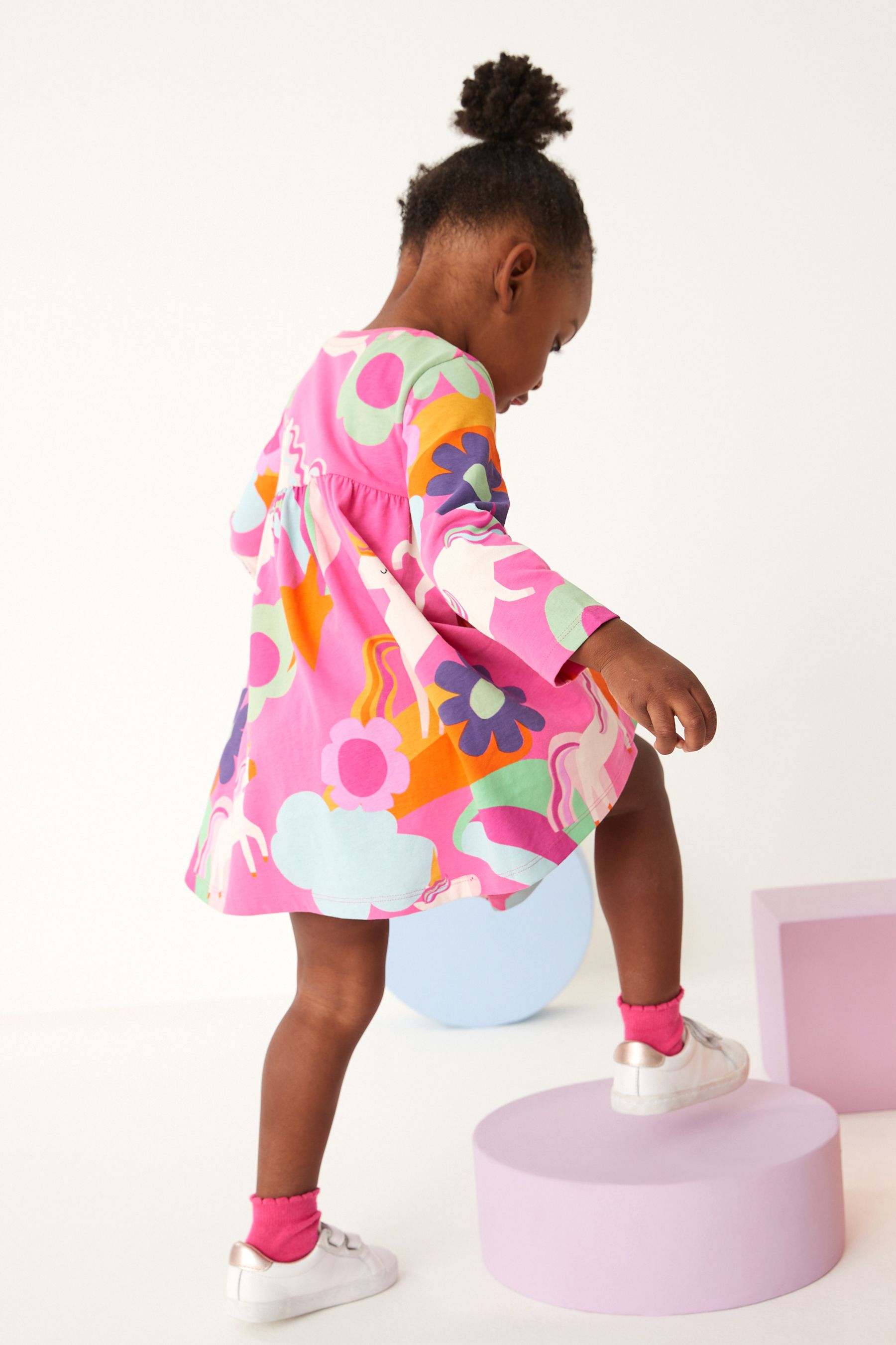 Pink Unicorn Long Sleeve Jersey Dress (3mths-7yrs)