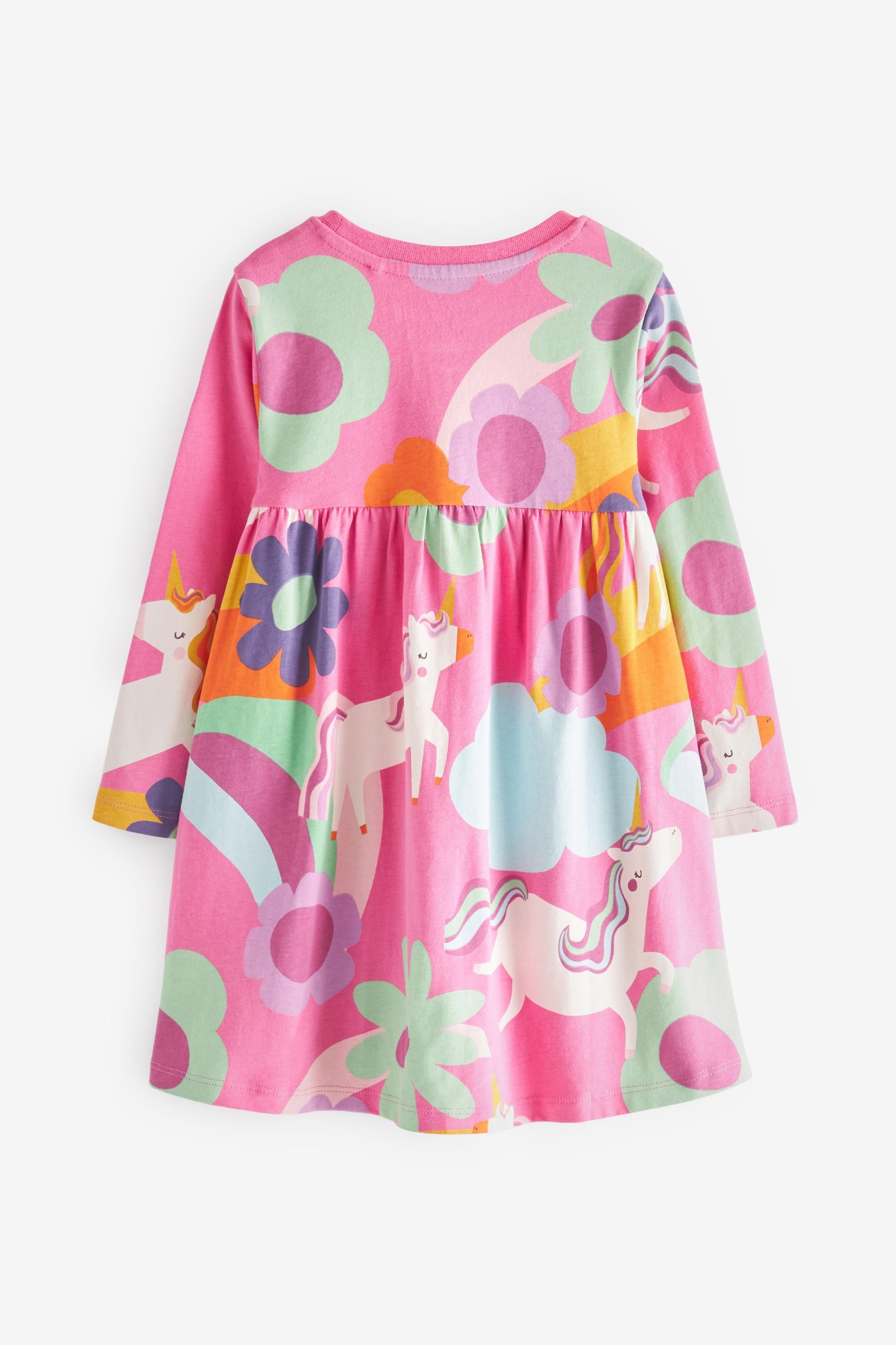 Pink Unicorn Long Sleeve Jersey Dress (3mths-7yrs)