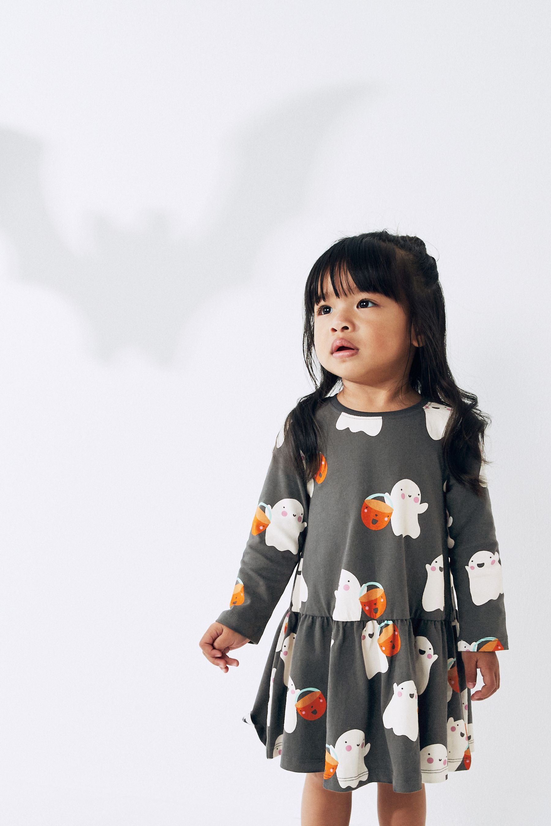 Ghosts Black Halloween Jersey Dress (3mths-7yrs)