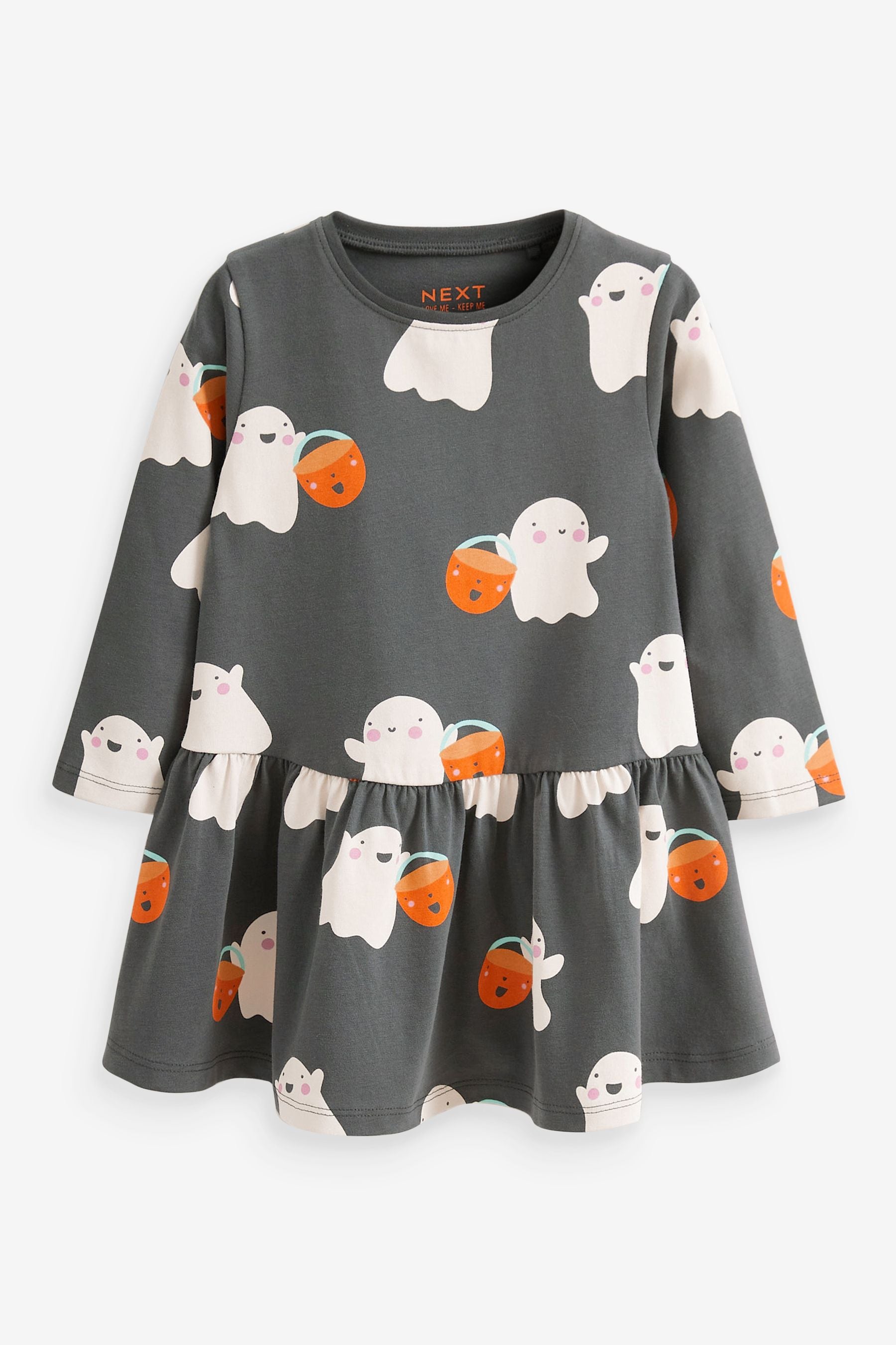 Ghosts Black Halloween Jersey Dress (3mths-7yrs)