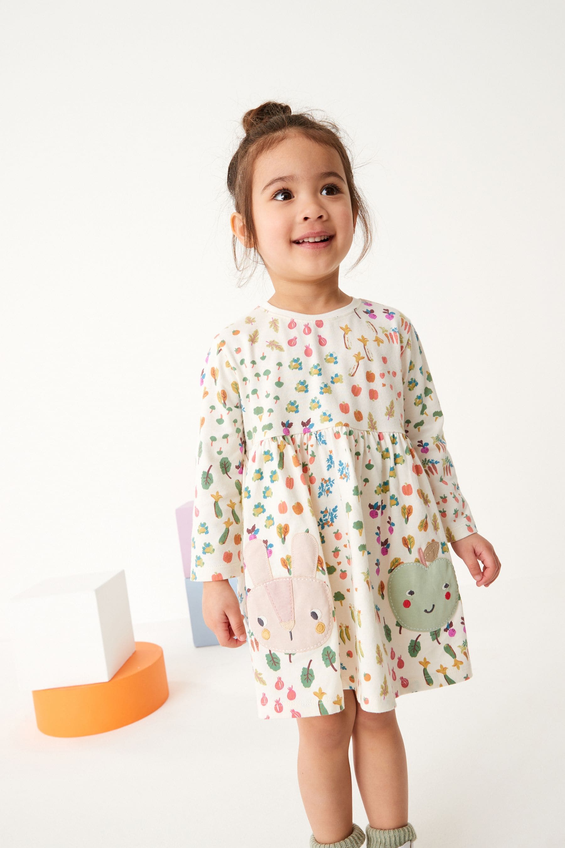 Green Garden Long Sleeve Appliquééé Jersey Dress (3mths-7yrs)