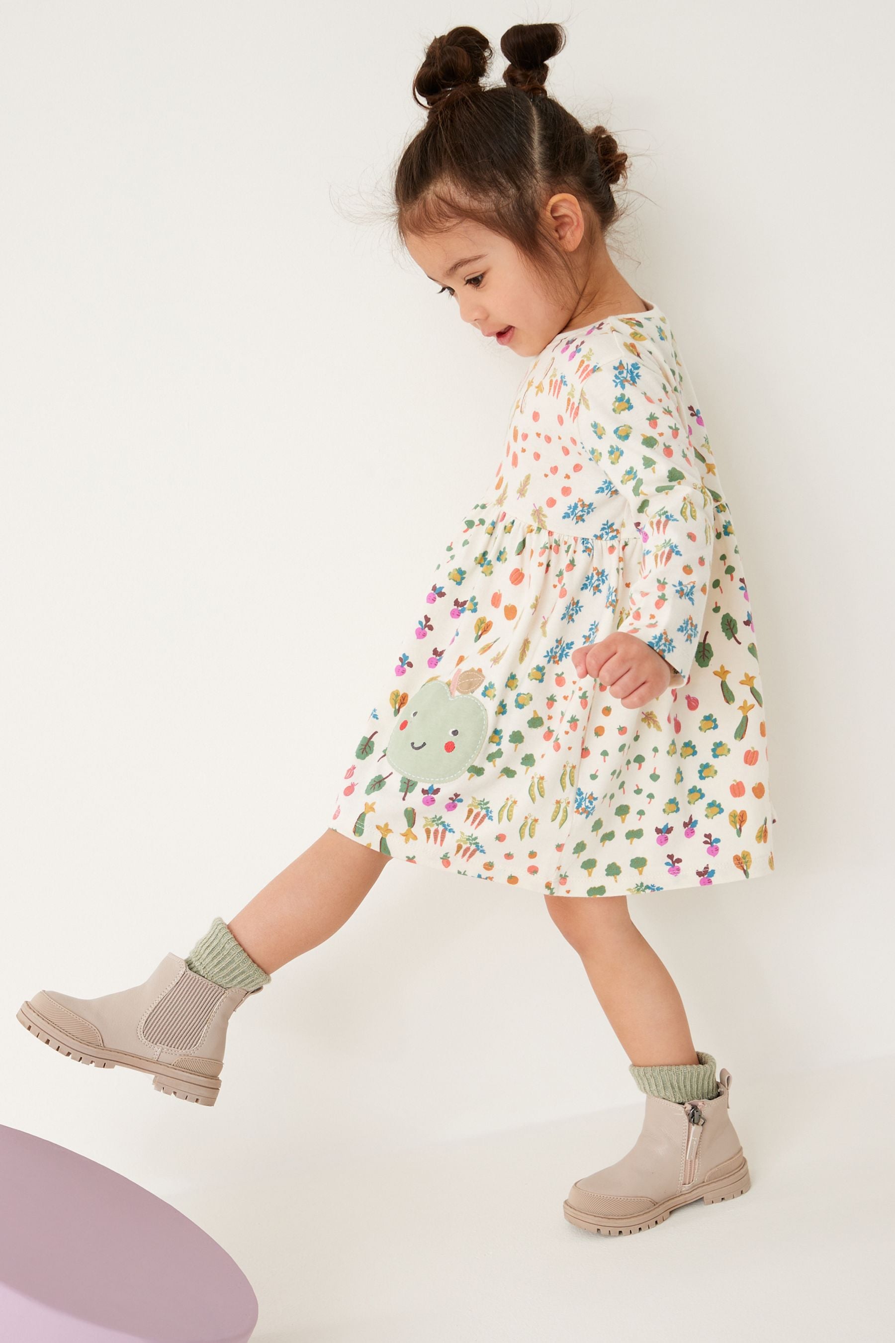 Green Garden Long Sleeve Appliquééé Jersey Dress (3mths-7yrs)