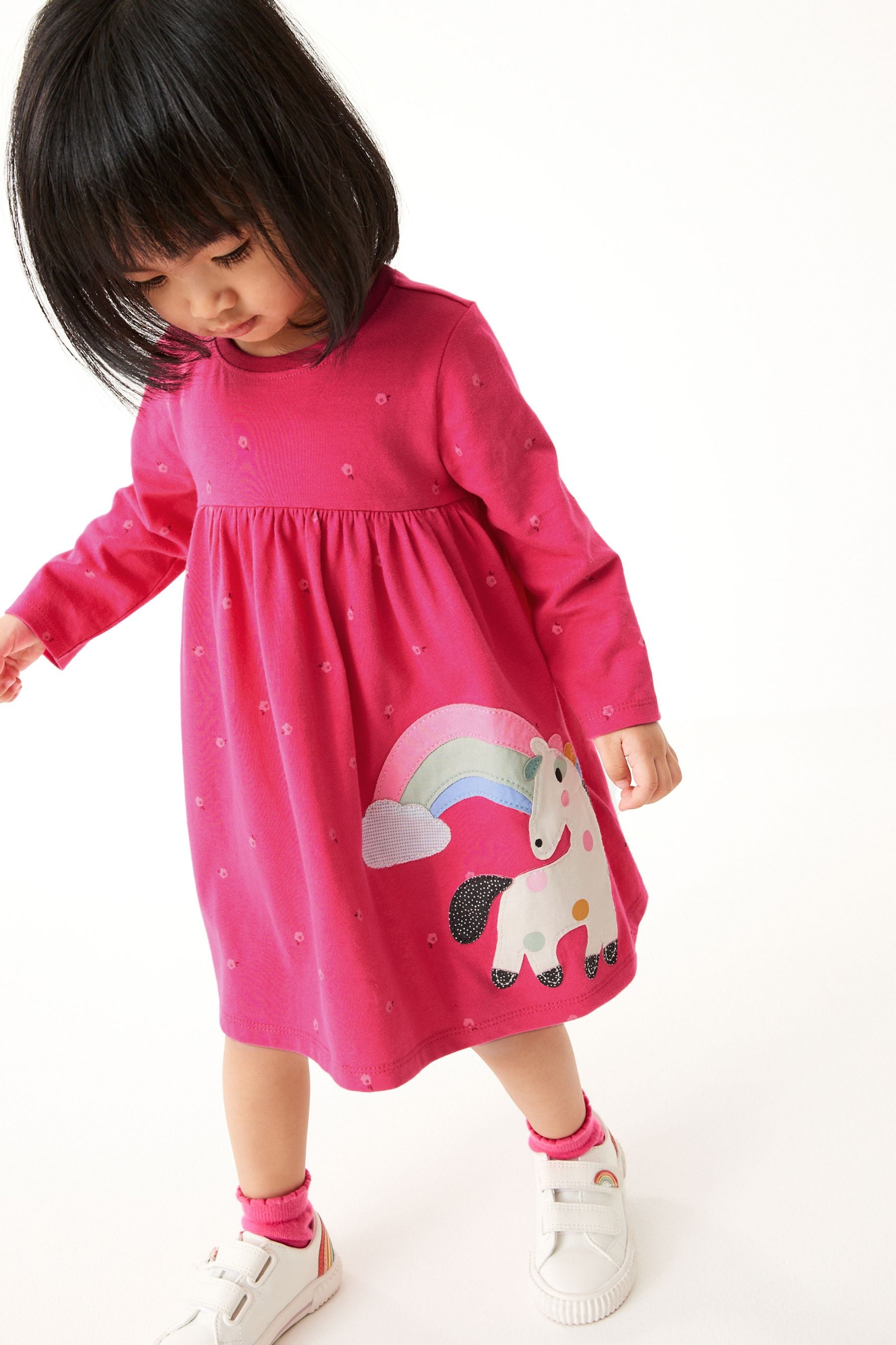 Pink Unicorn Long Sleeve Appliquééé Jersey Dress (3mths-7yrs)