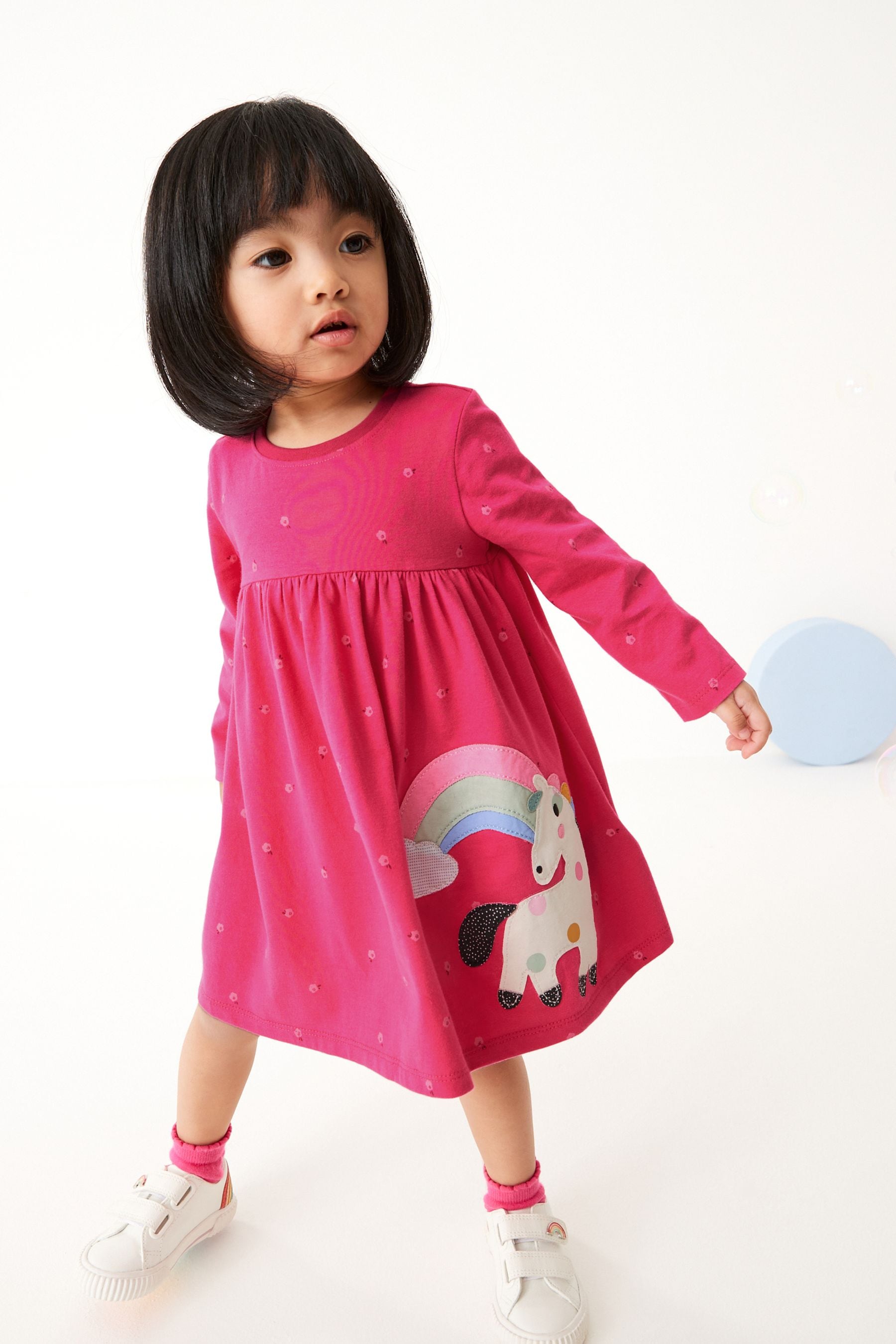 Pink Unicorn Long Sleeve Appliquééé Jersey Dress (3mths-7yrs)