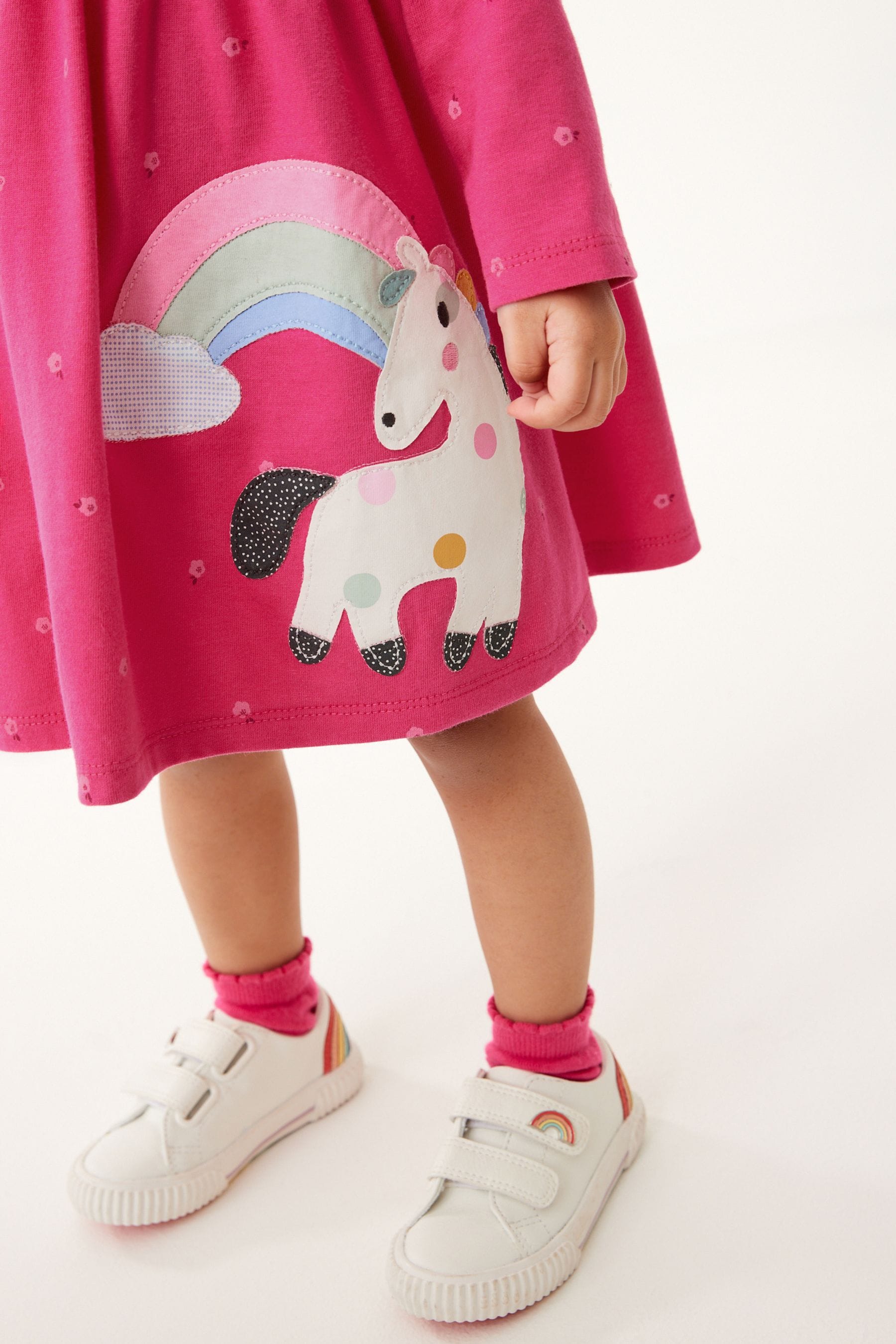 Pink Unicorn Long Sleeve Appliquééé Jersey Dress (3mths-7yrs)