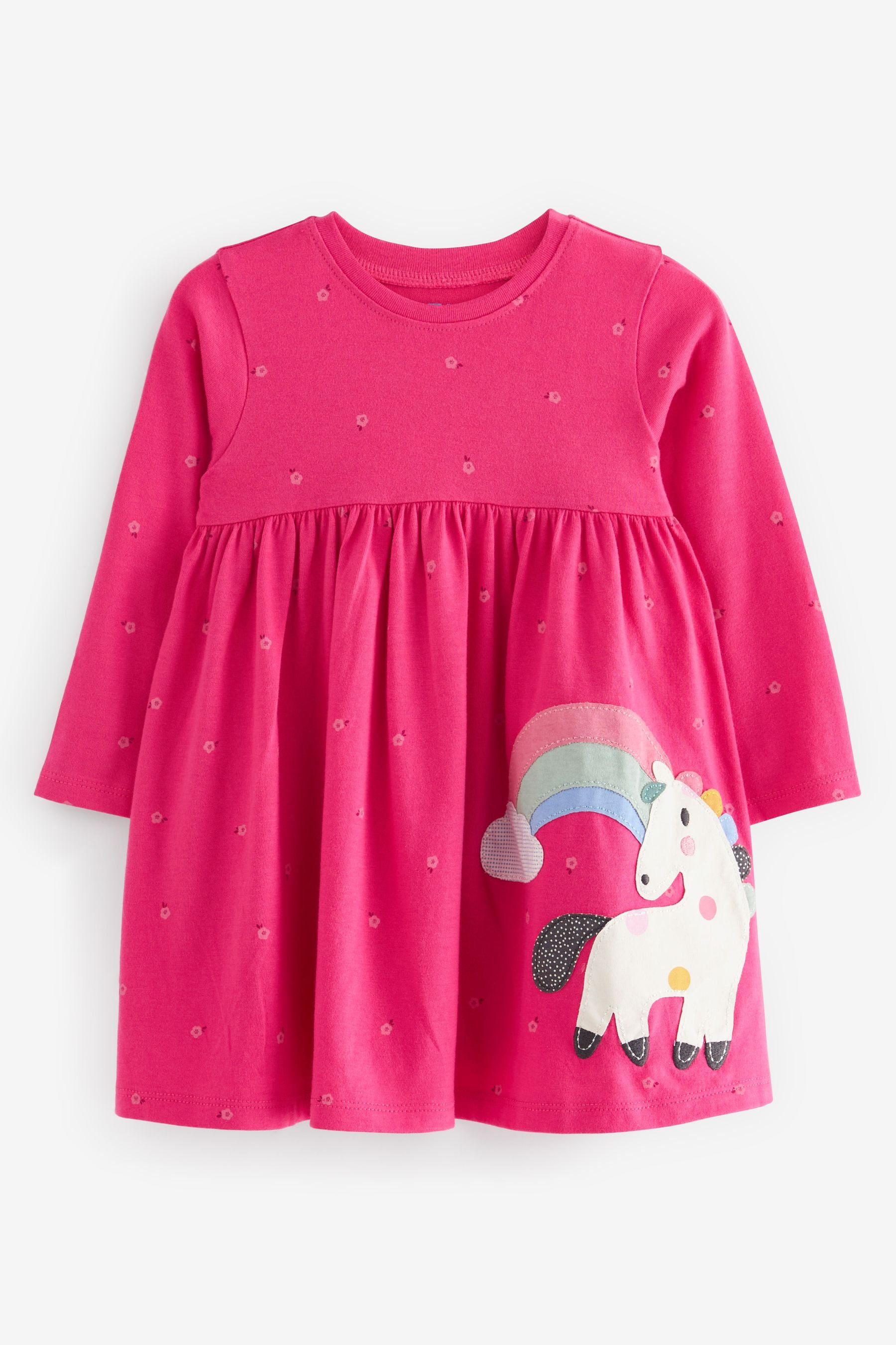 Pink Unicorn Long Sleeve Appliquééé Jersey Dress (3mths-7yrs)