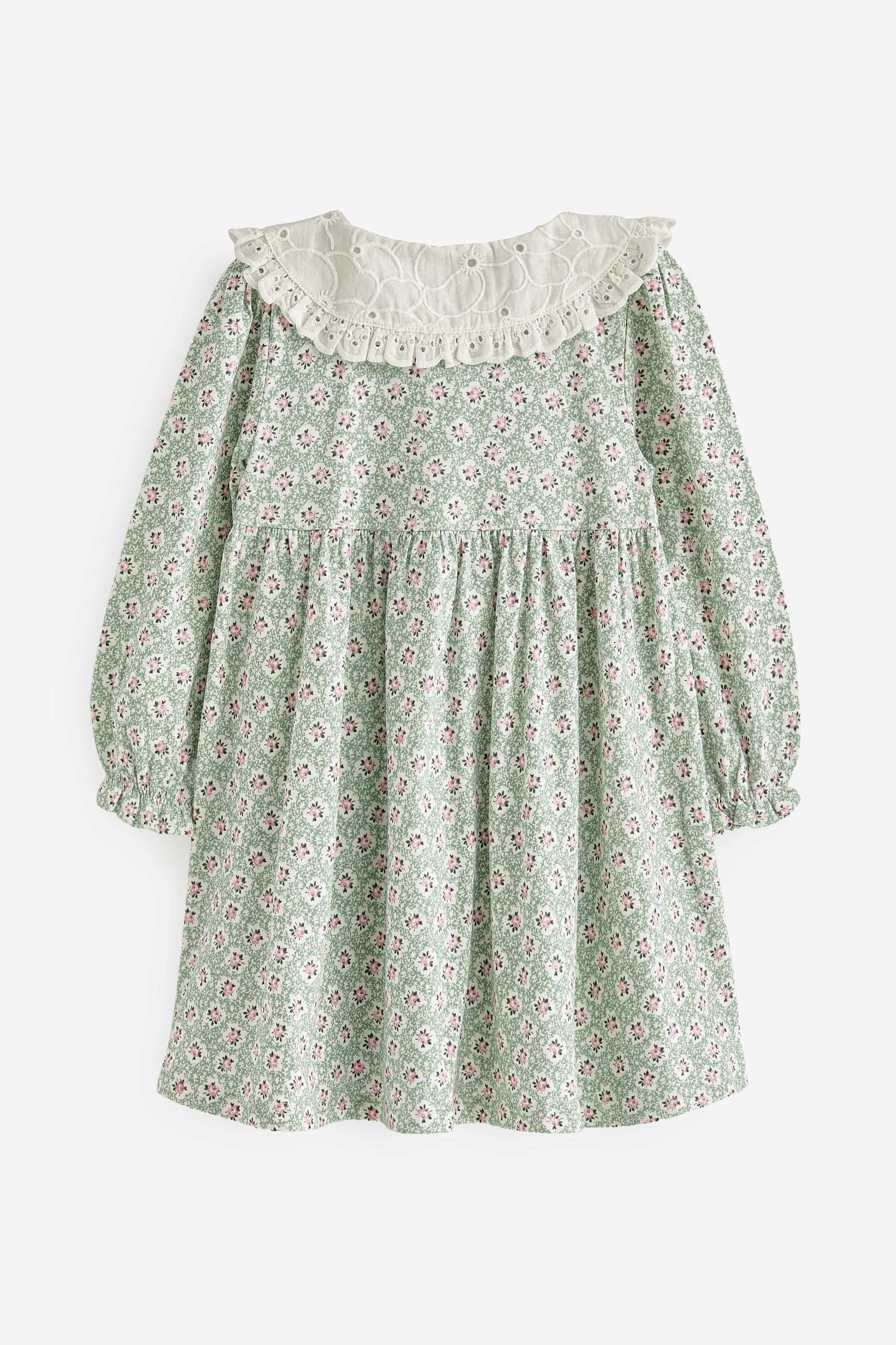 Green Ditsy Embroidered Collar Tea Dress (3mths-7yrs)