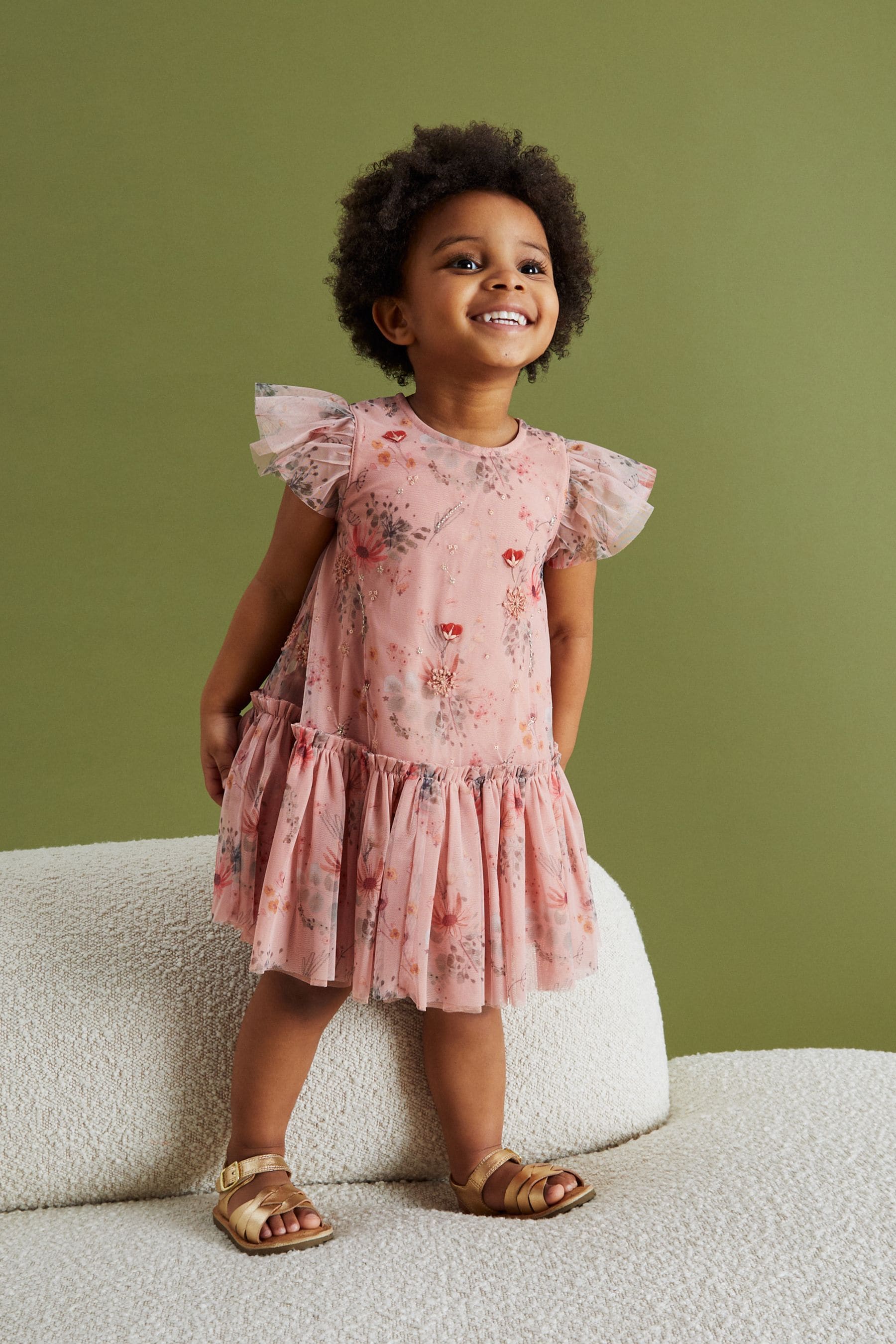 Pink Sequin Embellished Mesh Party Dress (3mths-7yrs)