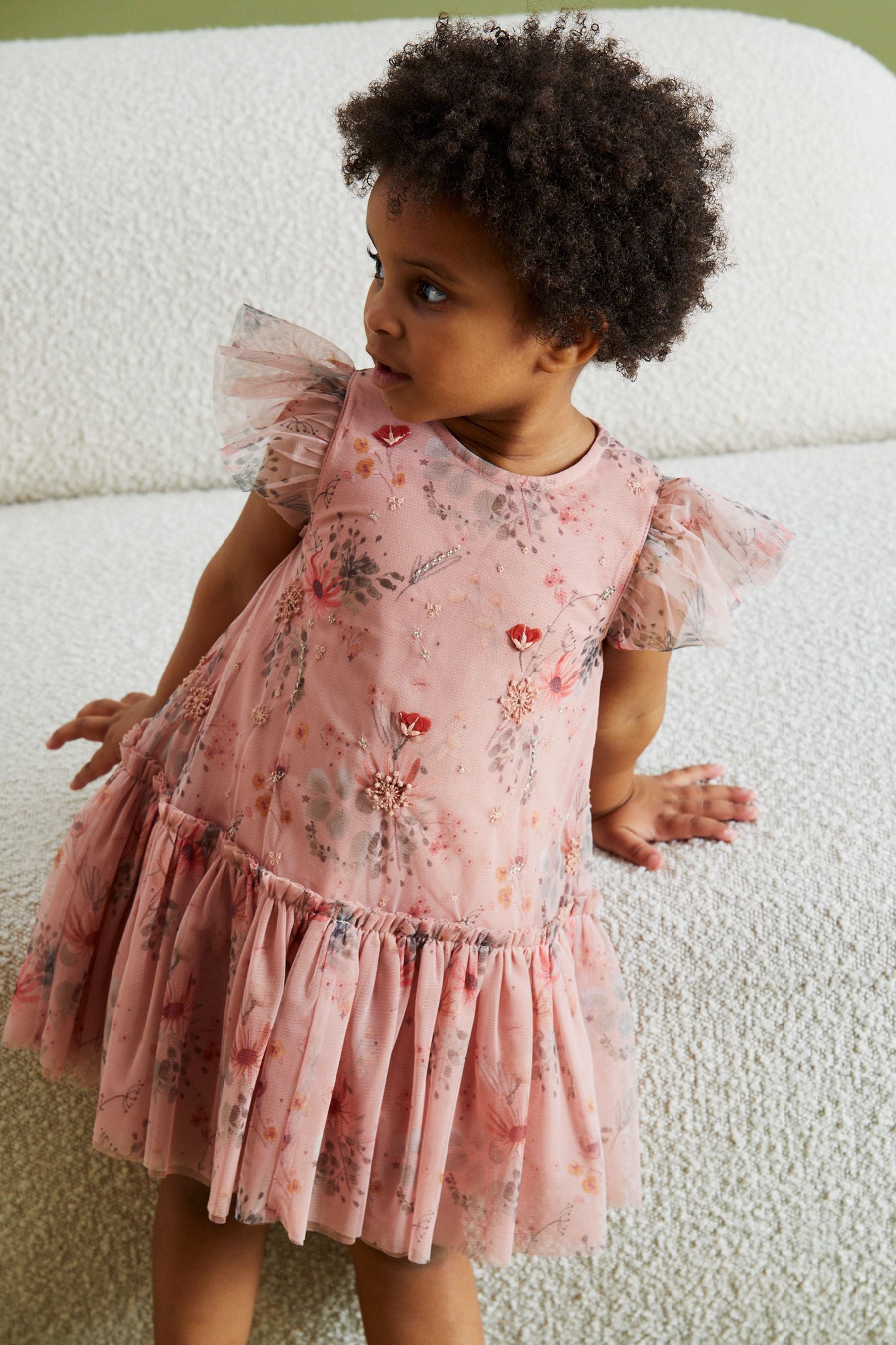 Pink Sequin Embellished Mesh Party Dress (3mths-7yrs)