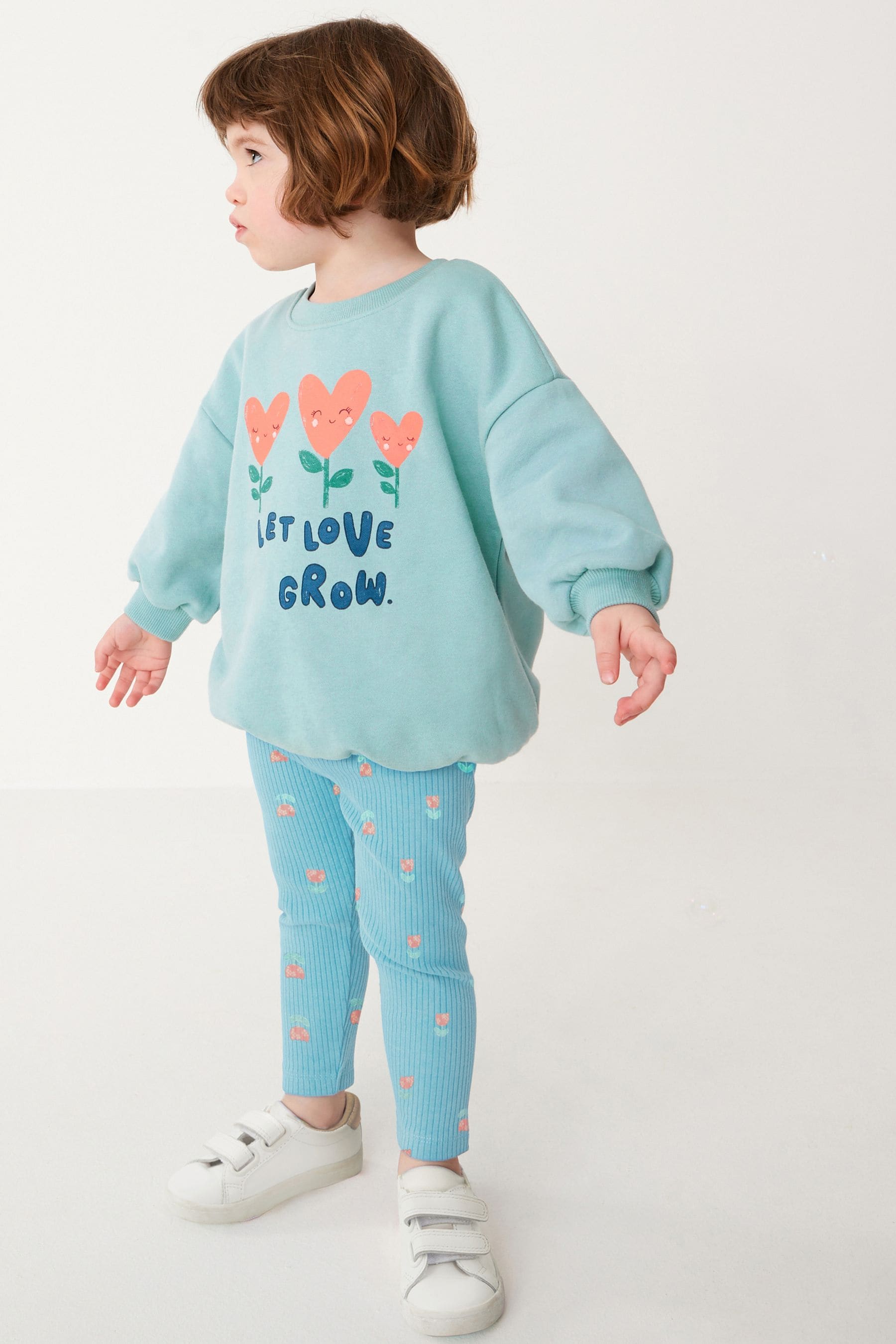 Teal Flowers Printed Sweatshirt and Leggings Set (3mths-7yrs)