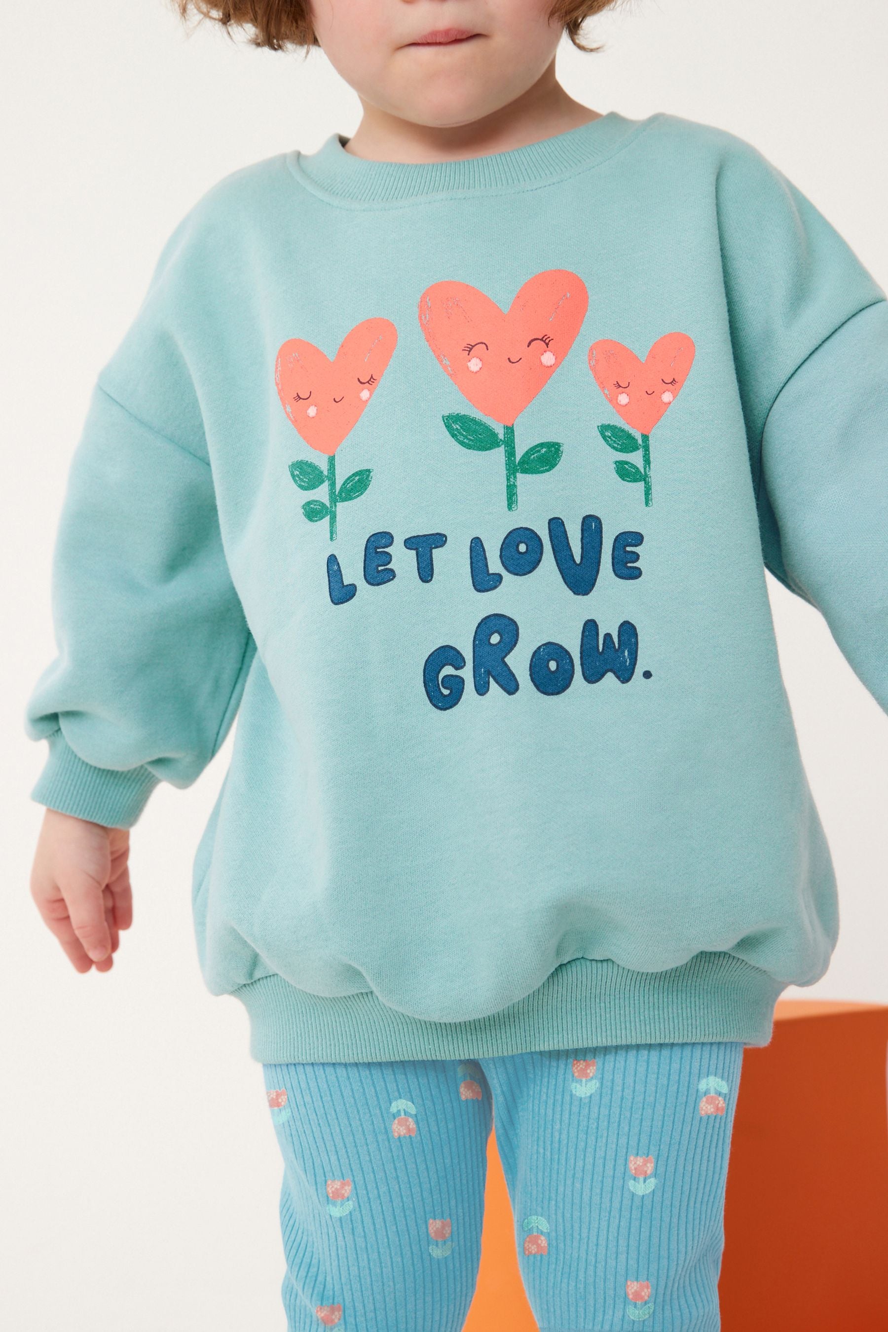 Teal Flowers Printed Sweatshirt and Leggings Set (3mths-7yrs)