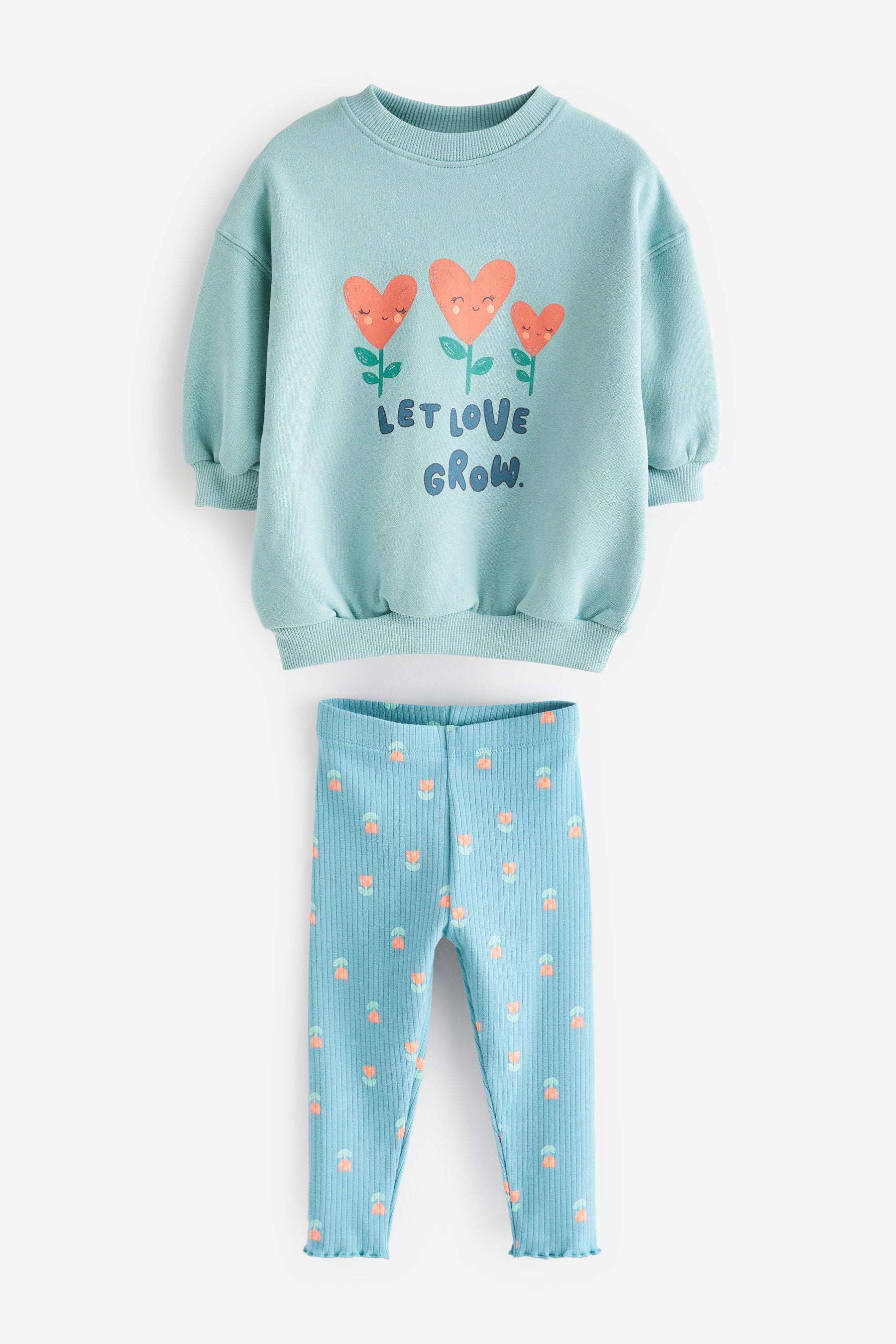 Teal Flowers Printed Sweatshirt and Leggings Set (3mths-7yrs)