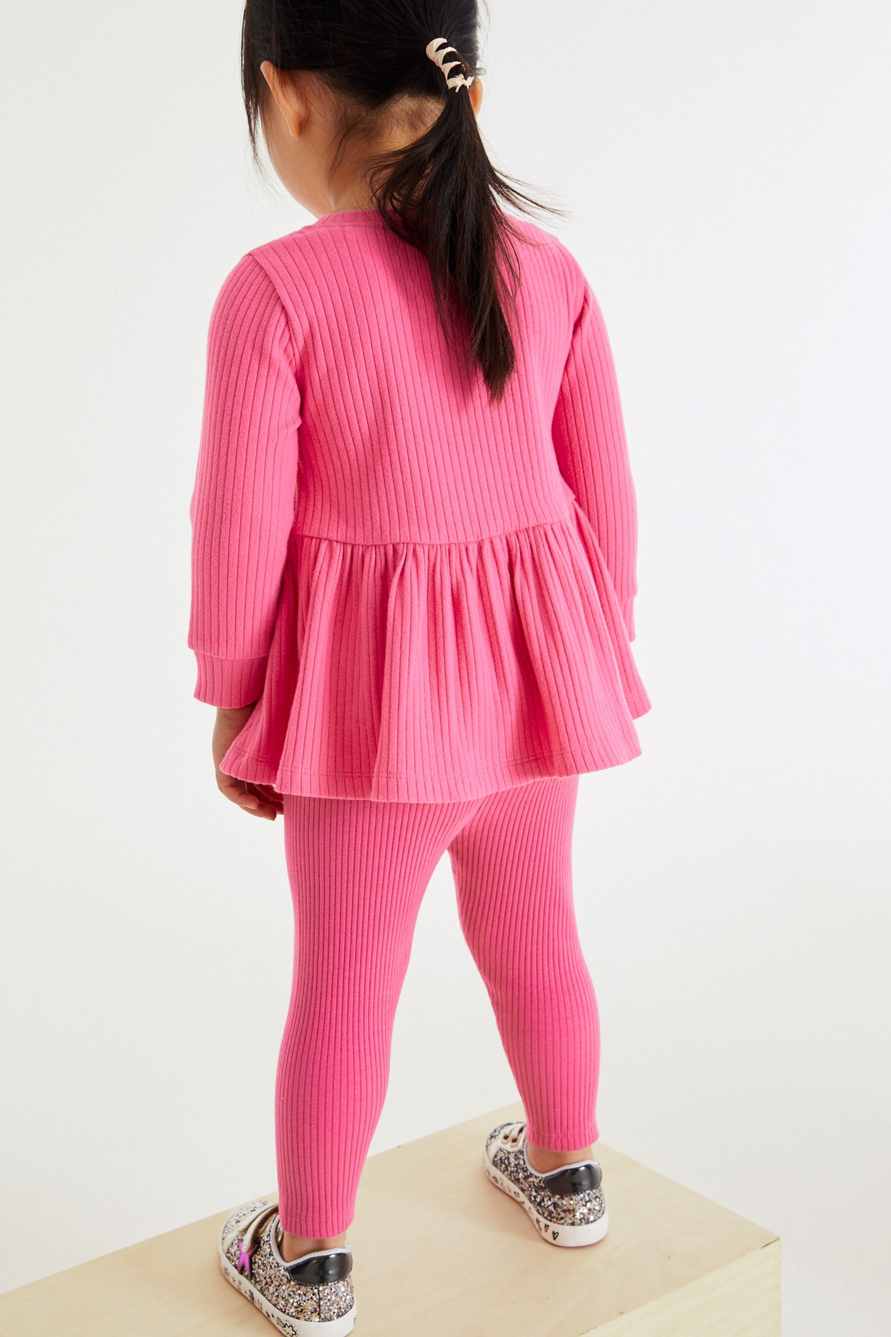 Bright Pink Knitted Peplum Sweater And Leggings Set (3mths-7yrs)