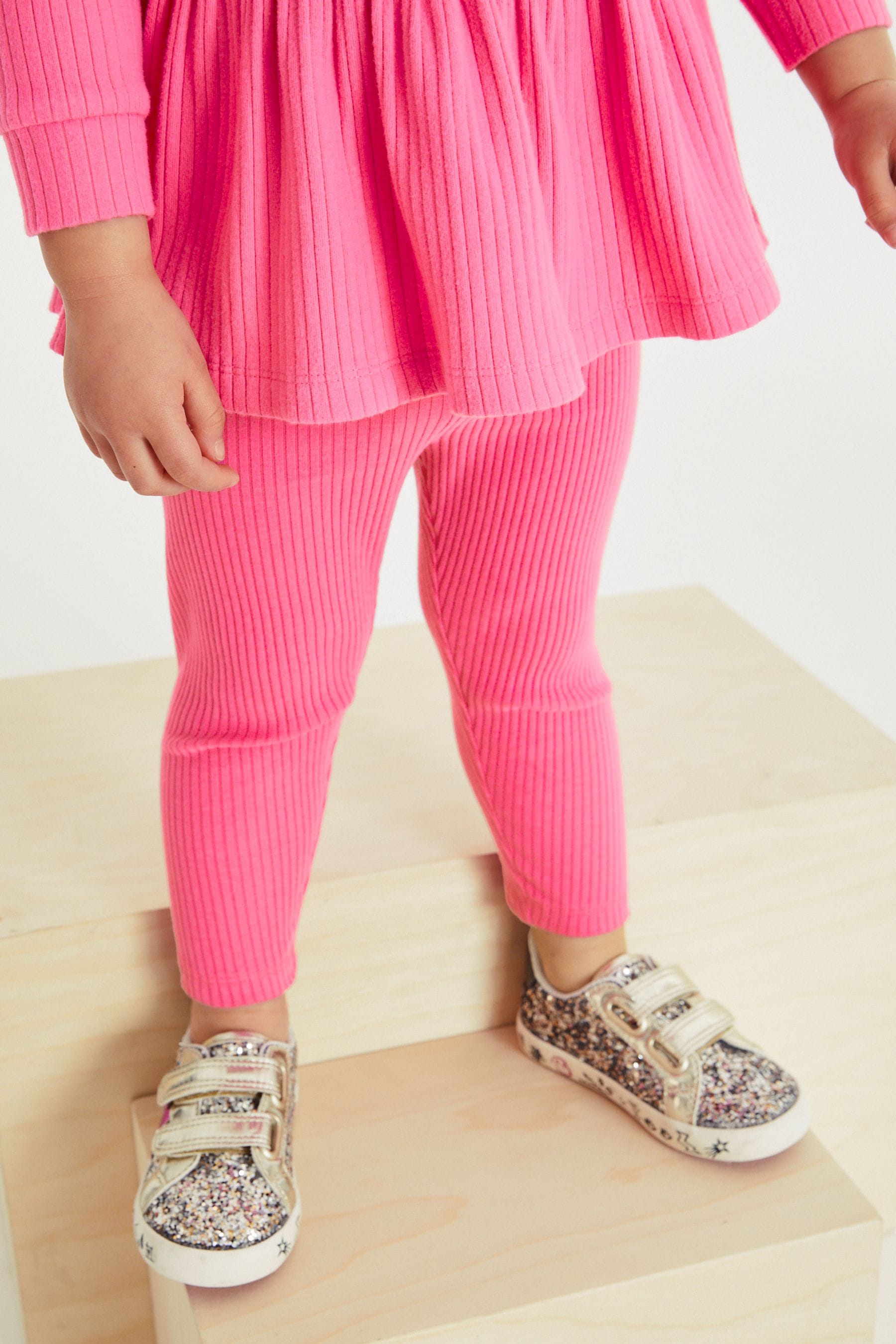 Bright Pink Knitted Peplum Sweater And Leggings Set (3mths-7yrs)