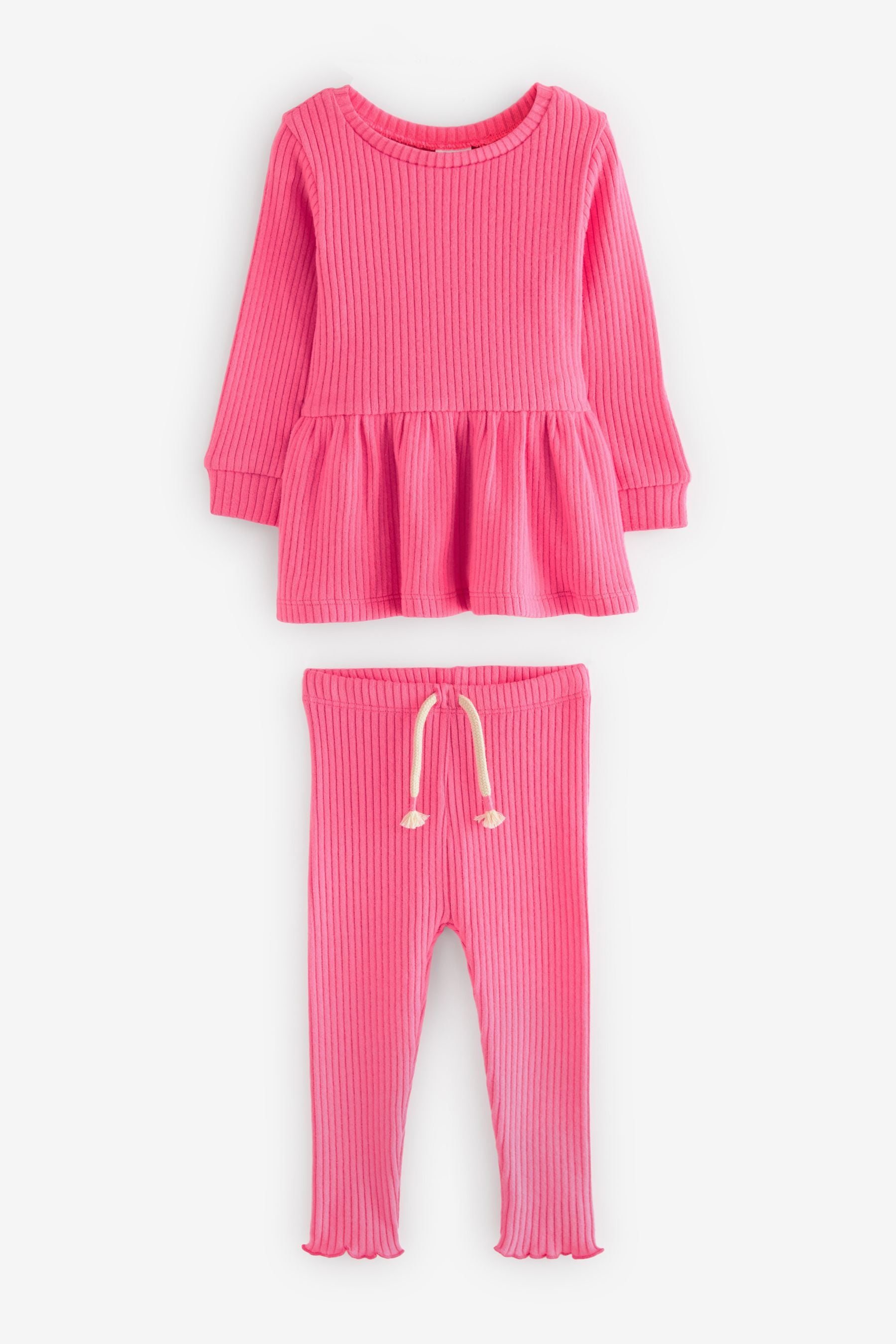 Bright Pink Knitted Peplum Sweater And Leggings Set (3mths-7yrs)