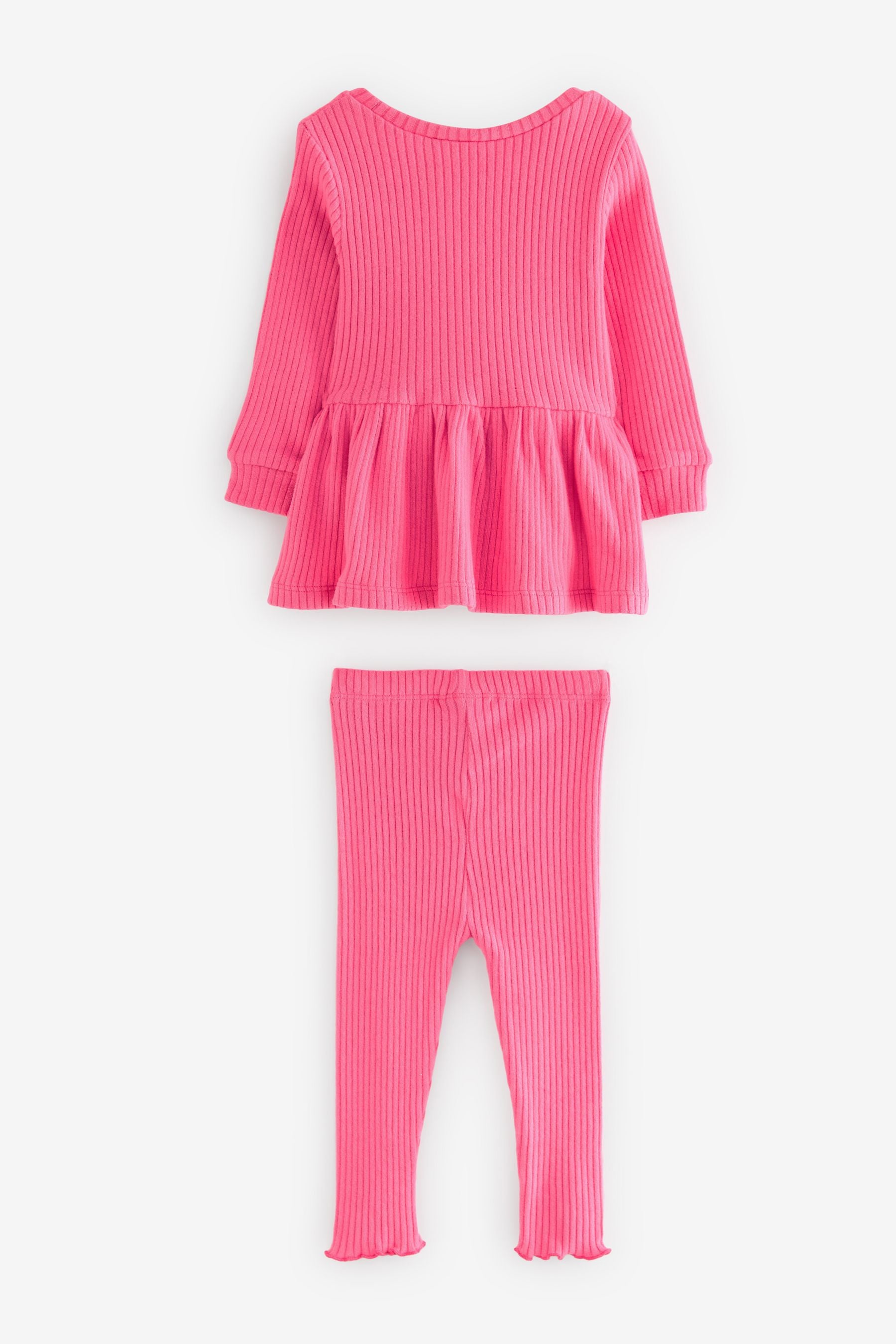 Bright Pink Knitted Peplum Sweater And Leggings Set (3mths-7yrs)