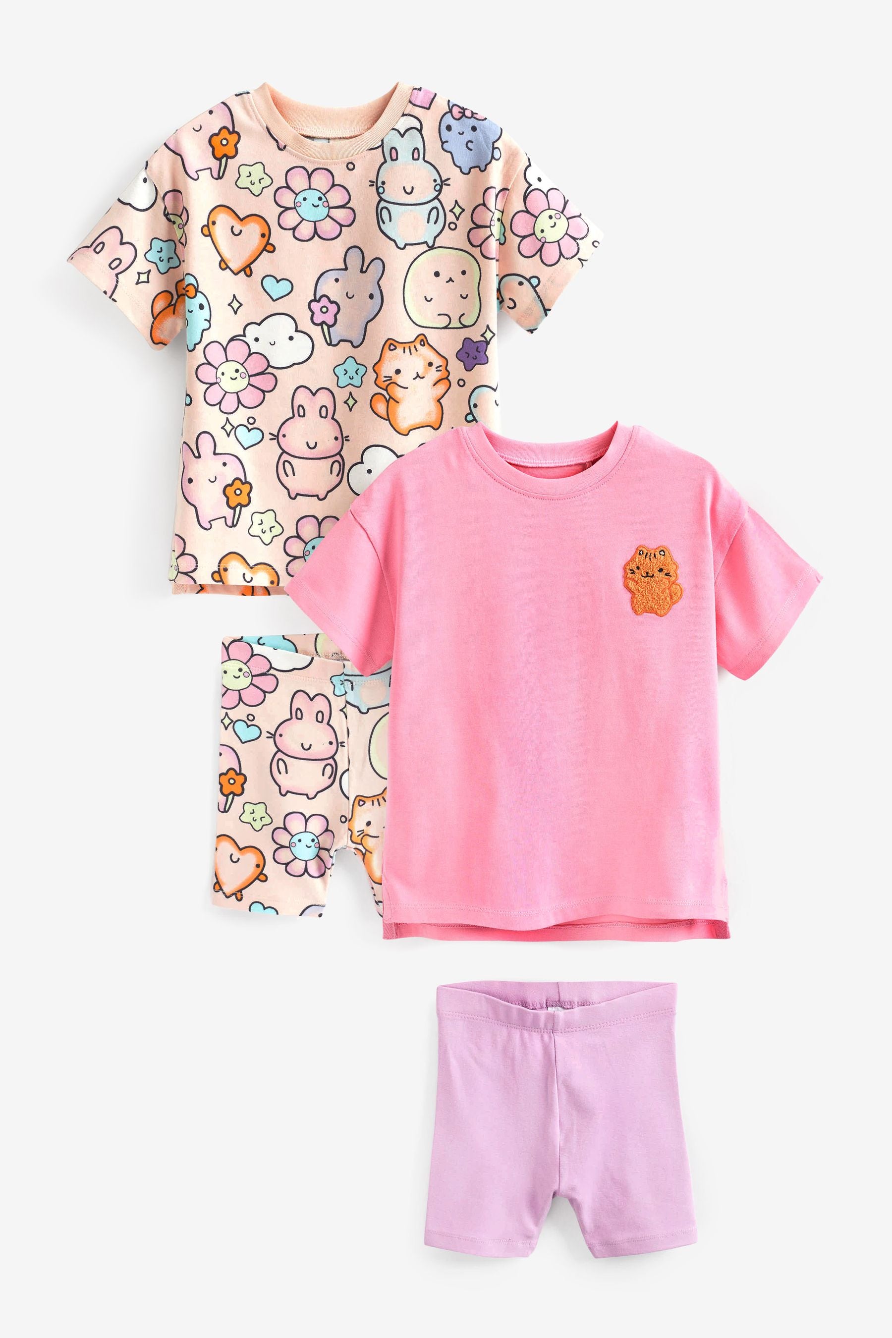 Pink Character T-Shirts and Shorts Set 4 Pack (3mths-7yrs)