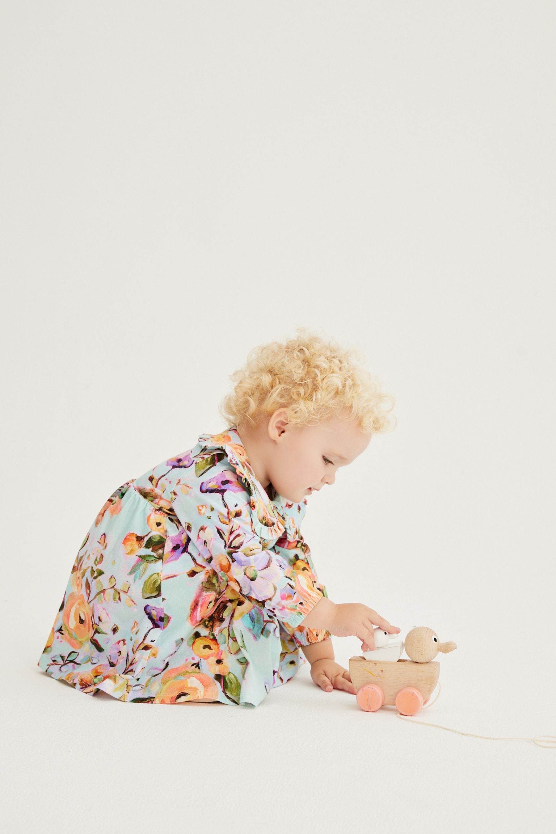 Blue Floral Long Sleeve Tea Dress (3mths-7yrs)