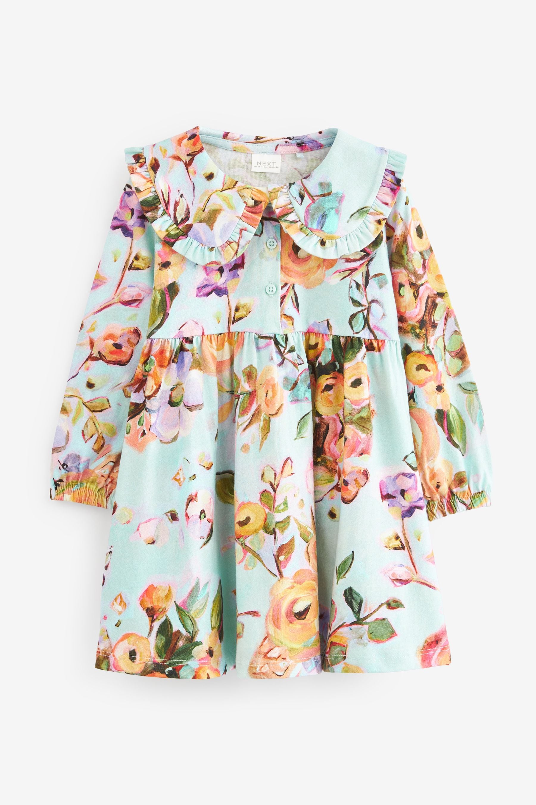 Blue Floral Long Sleeve Tea Dress (3mths-7yrs)