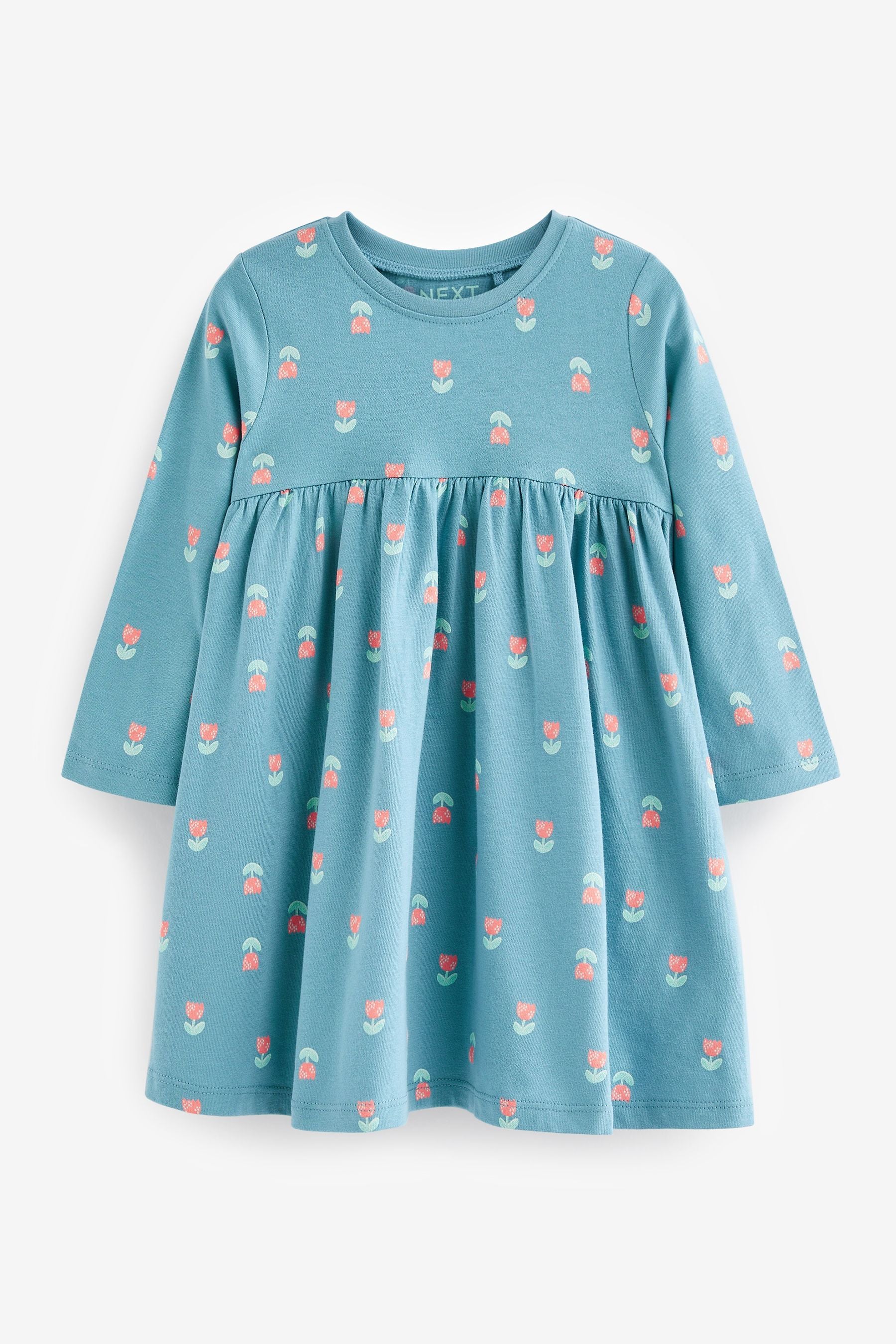 Blue Flowers Long Sleeve Jersey Dress (3mths-7yrs)