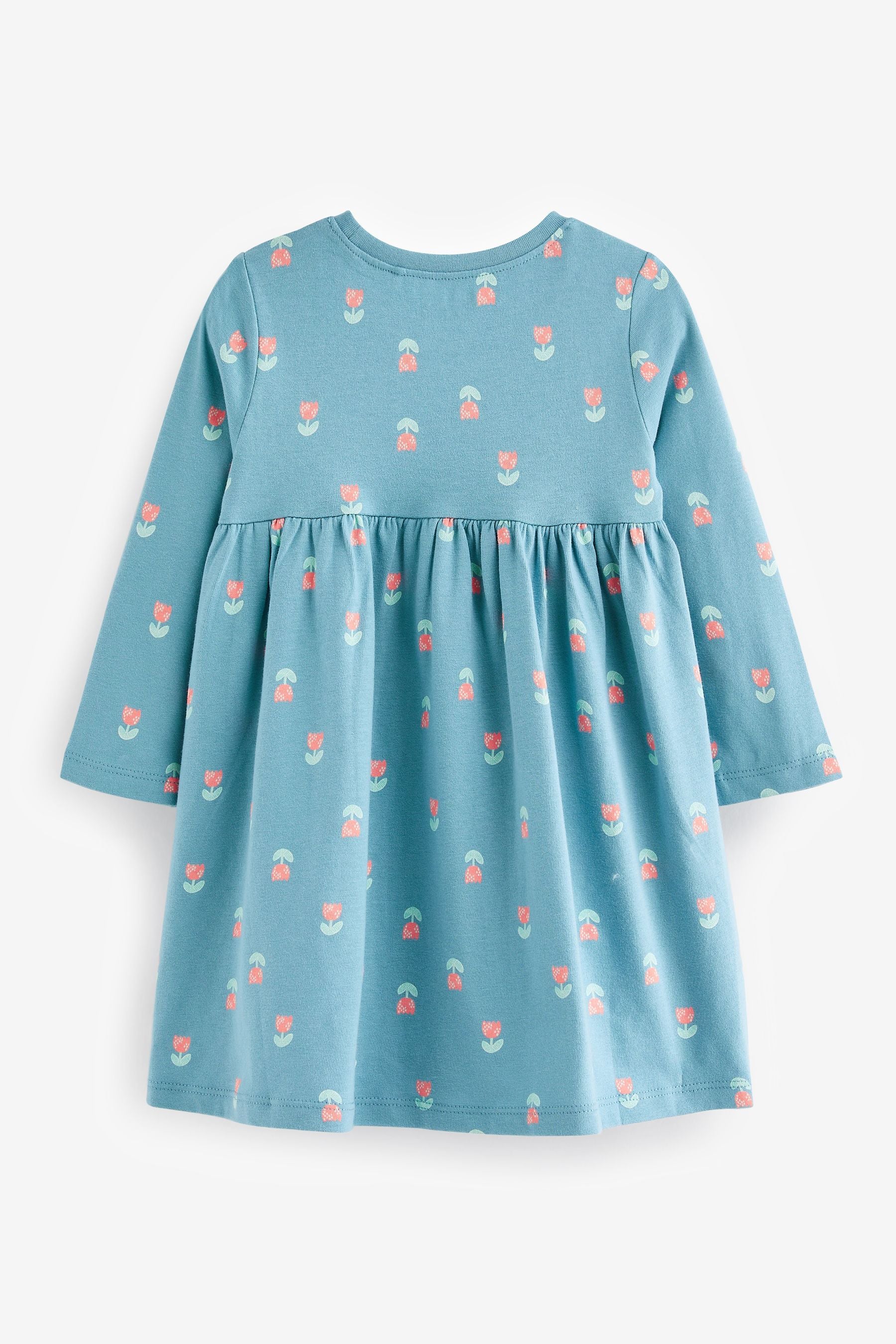 Blue Flowers Long Sleeve Jersey Dress (3mths-7yrs)