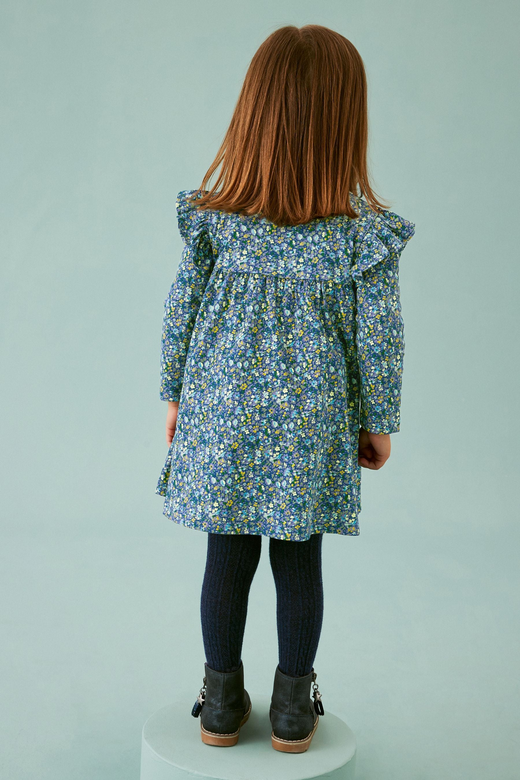 Blue Ditsy Long Sleeve Jersey Dress (3mths-7yrs)