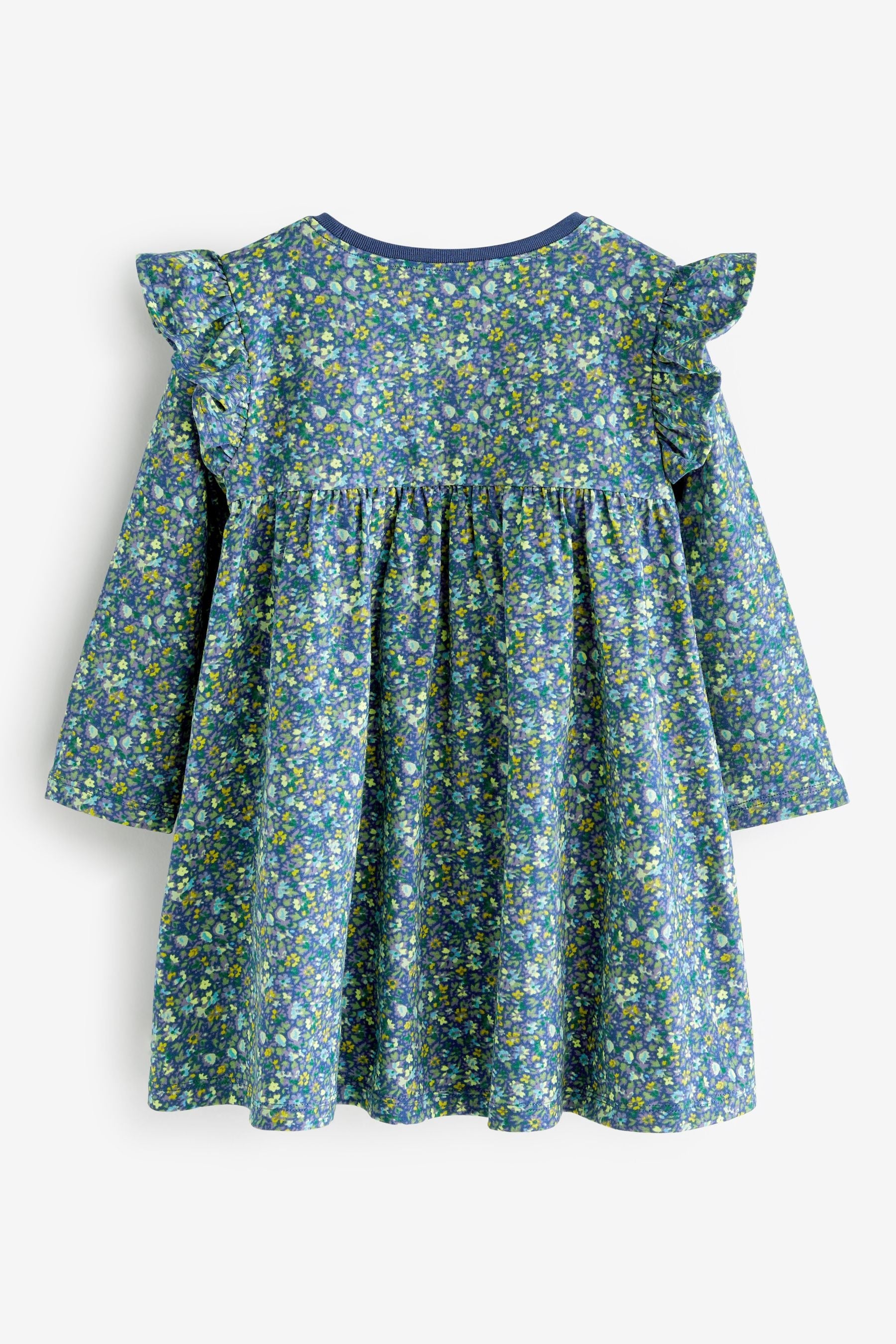 Blue Ditsy Long Sleeve Jersey Dress (3mths-7yrs)