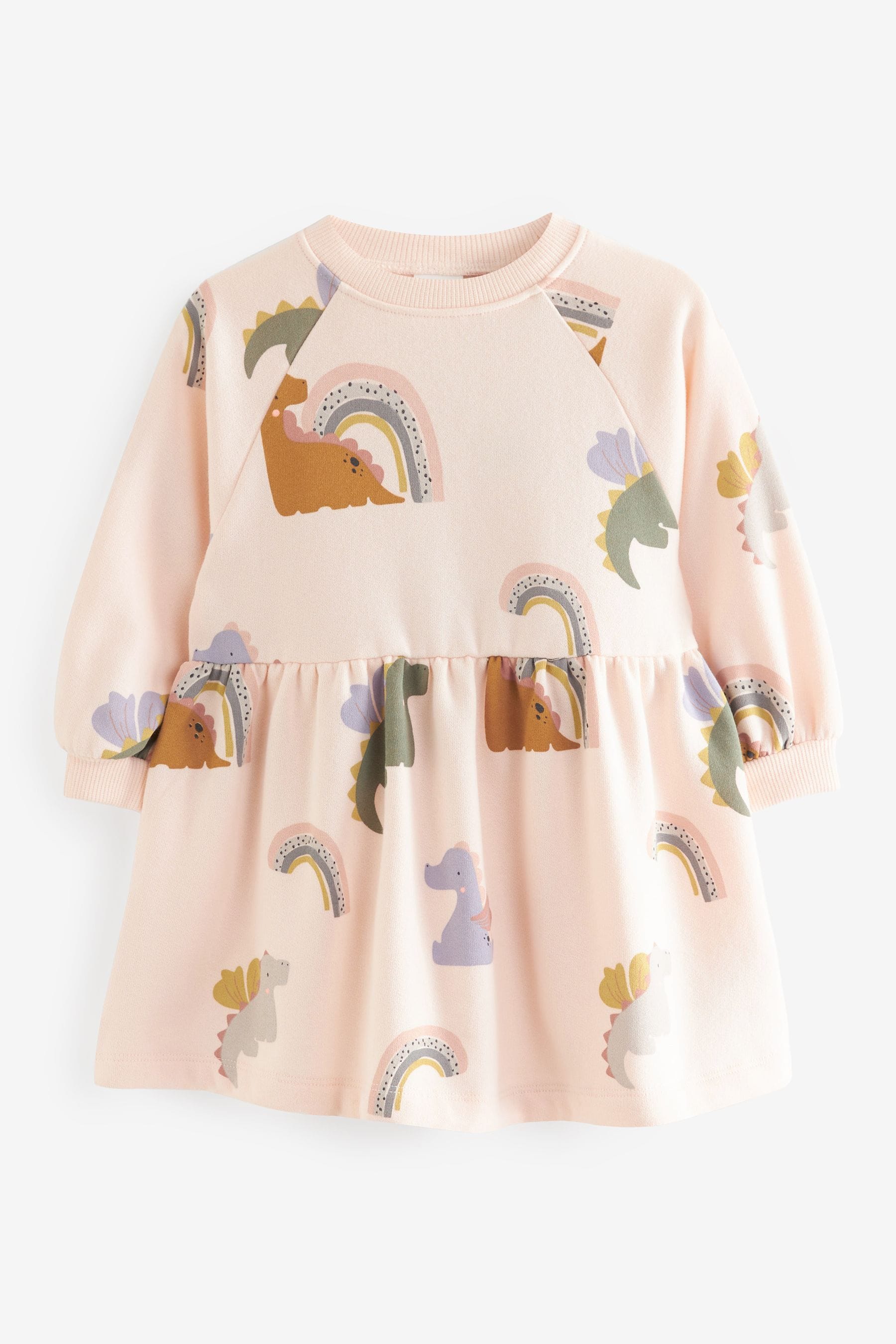 Cream Dinosaur Printed Sweat Dress (3mths-7yrs)