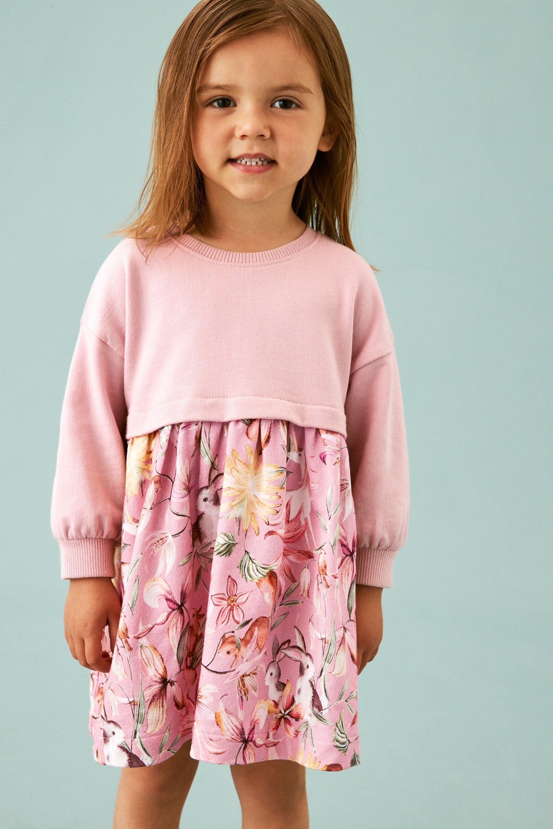 Pink Floral Printed Sweat Dress (3mths-7yrs)