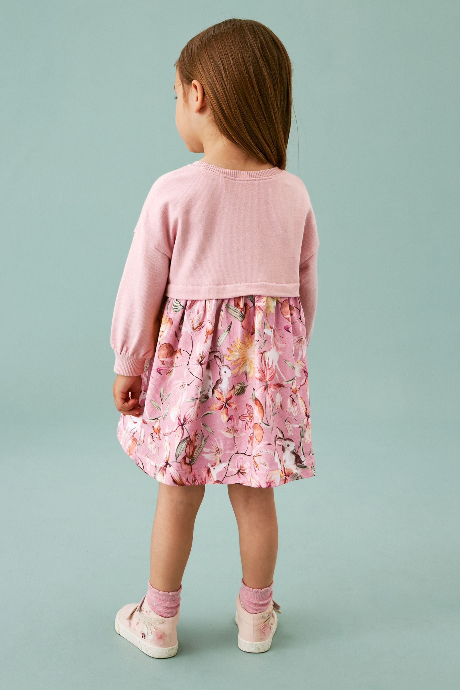 Pink Floral Printed Sweat Dress (3mths-7yrs)