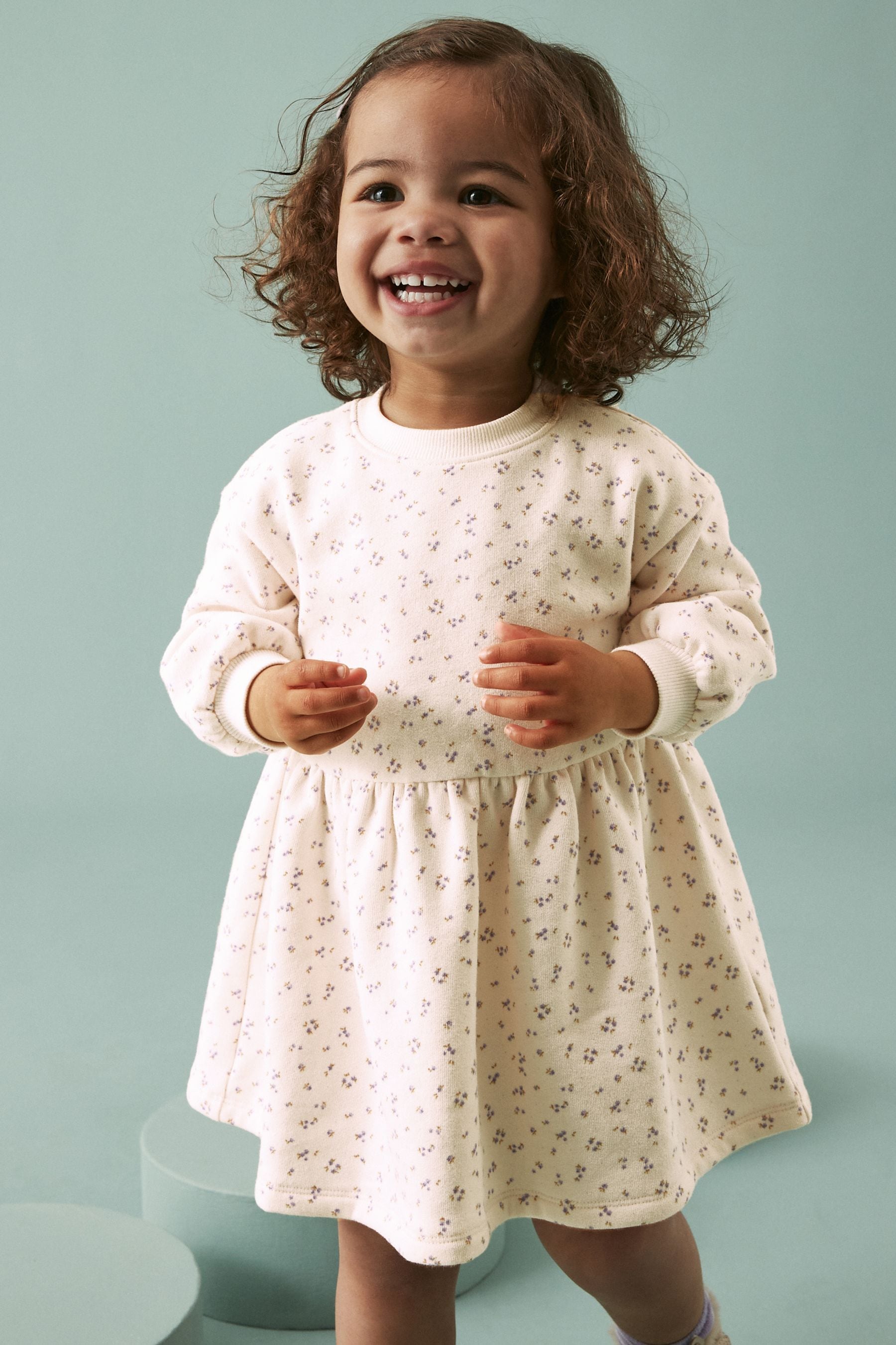 Cream Ditsy Printed Sweat Dress (3mths-7yrs)