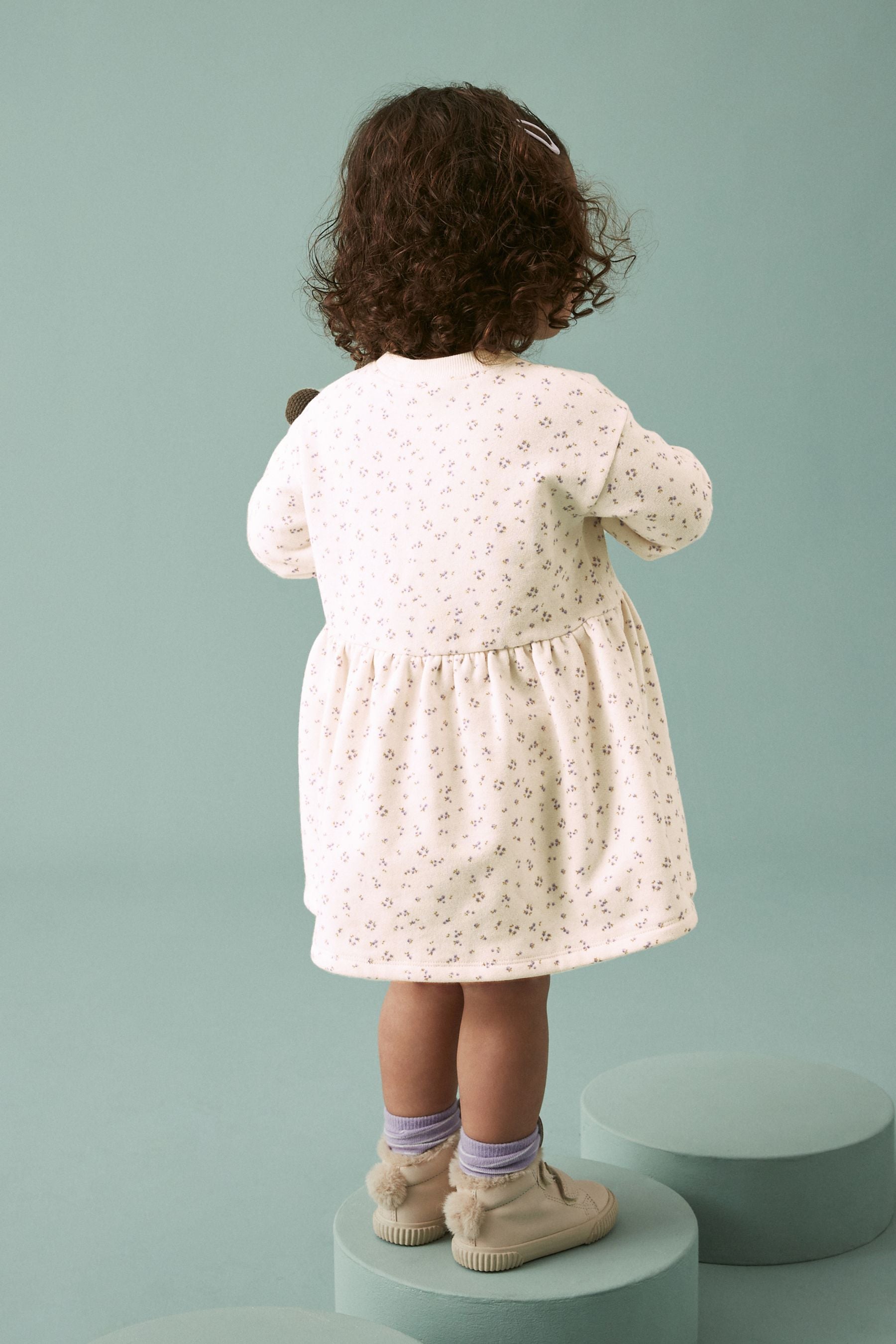 Cream Ditsy Printed Sweat Dress (3mths-7yrs)