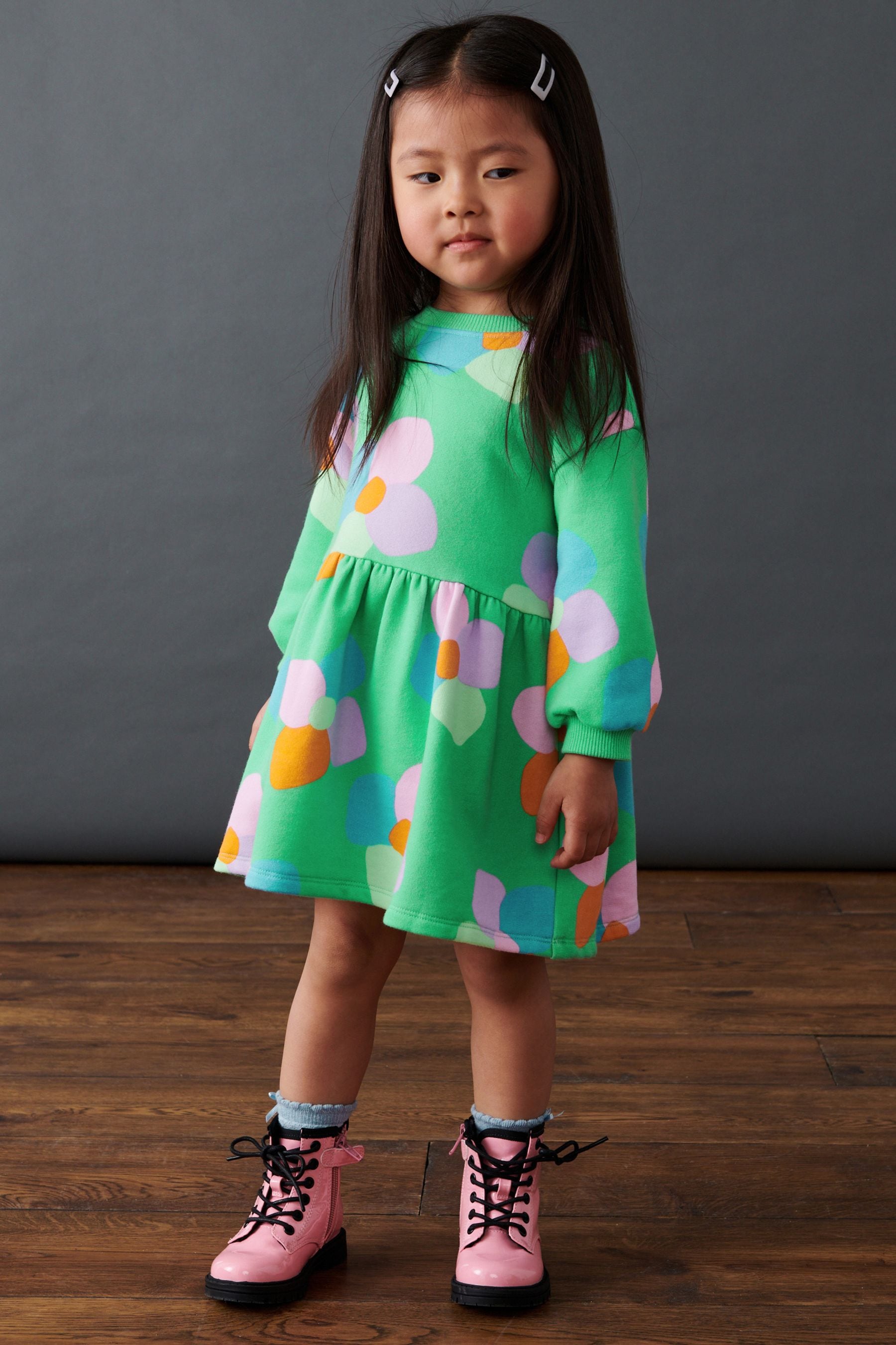 Bright Green Printed Sweat Dress (3mths-7yrs)