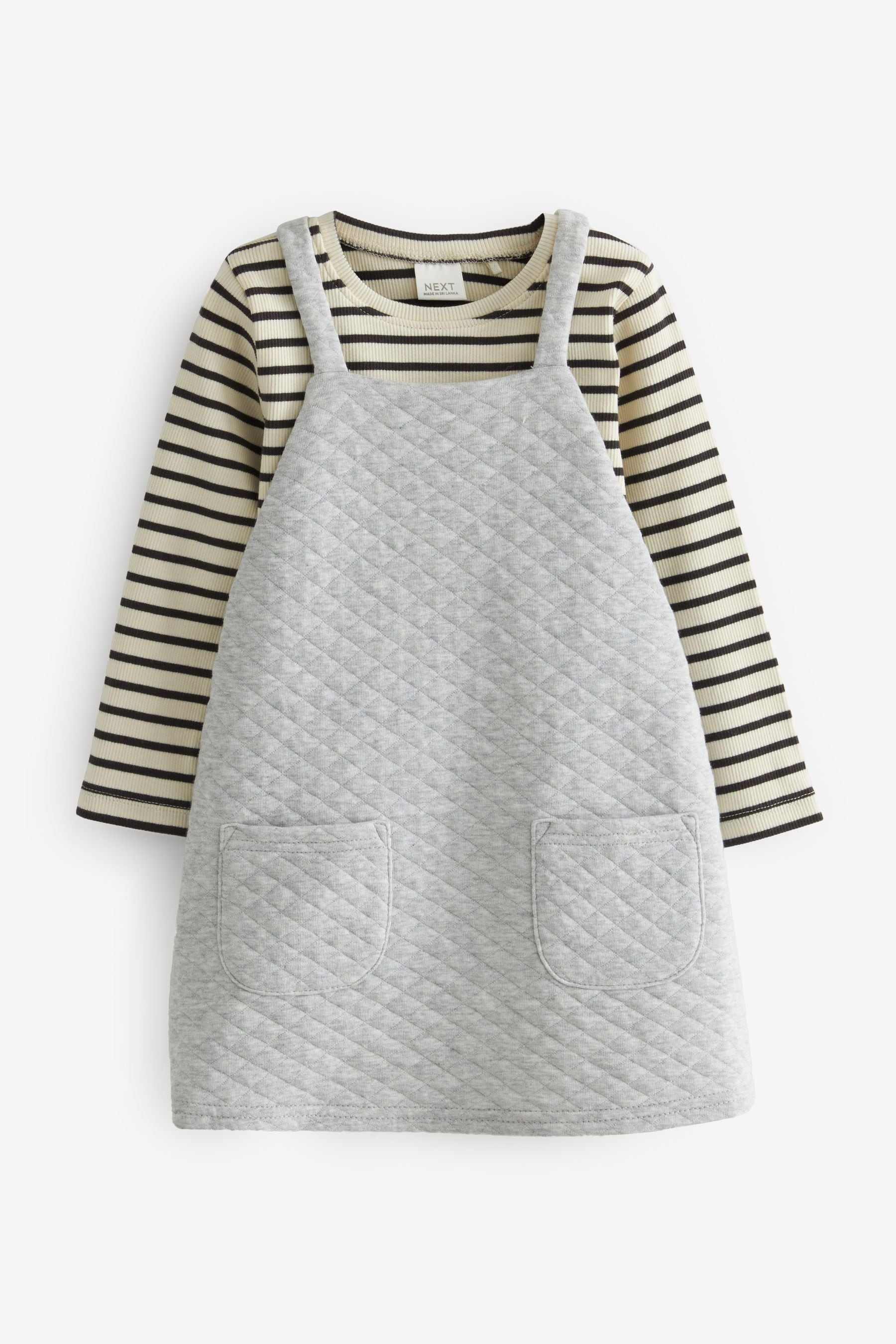 Grey Quilted Pinafore and Long Sleeve T-Shirt (3mths-7yrs)