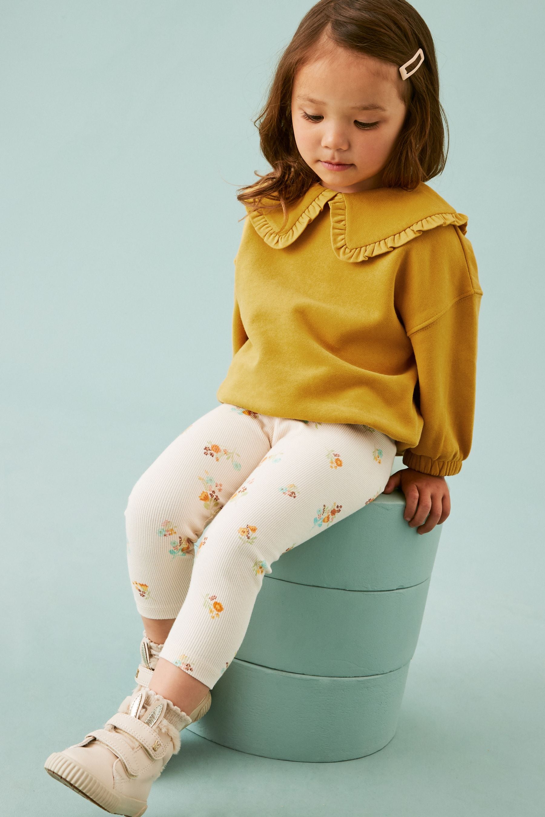 Yellow Floral Collared Sweatshirt and Leggings Set (3mths-7yrs)