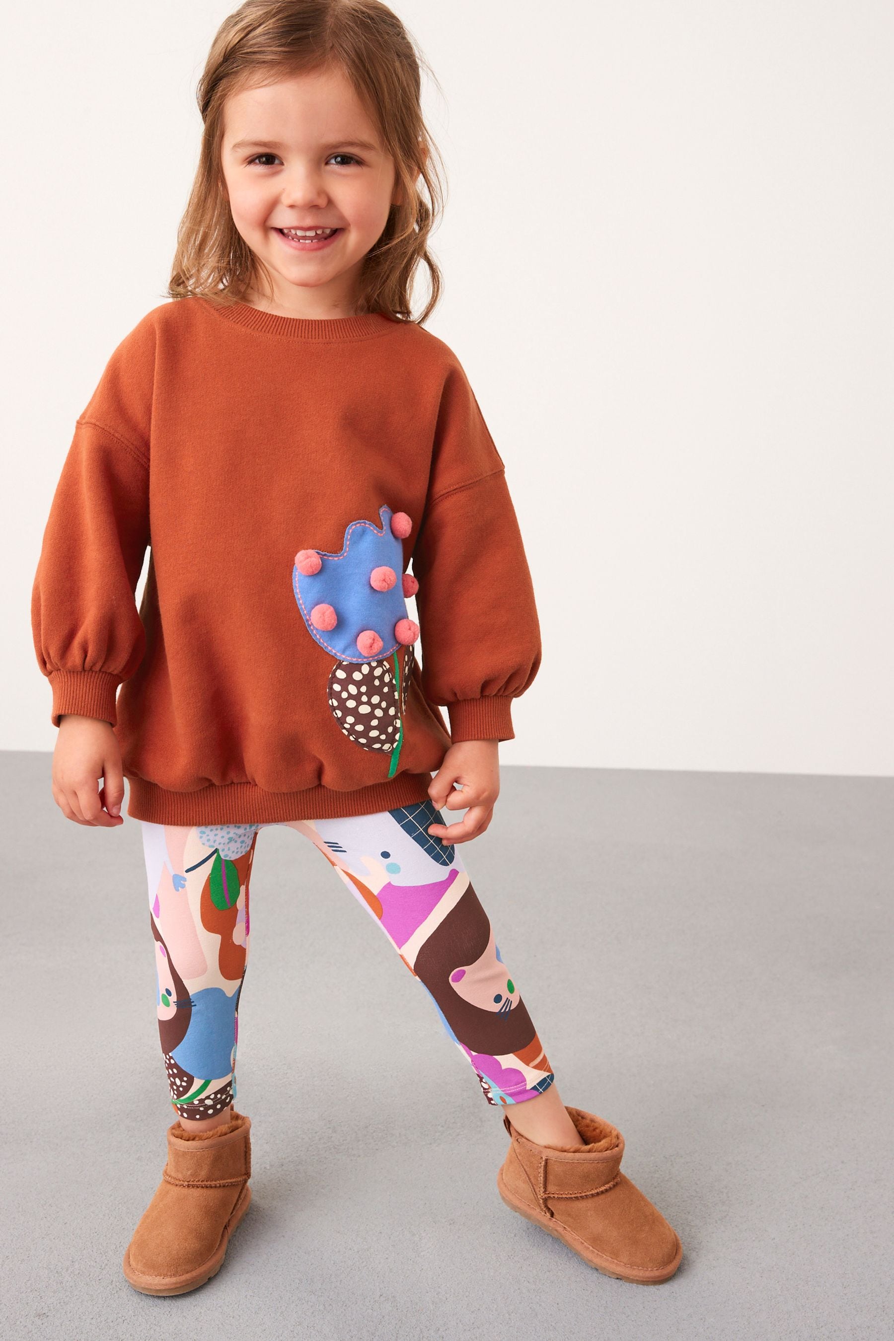 Rust Brown Flower Character Sweat and Leggings Set (3mths-7yrs)