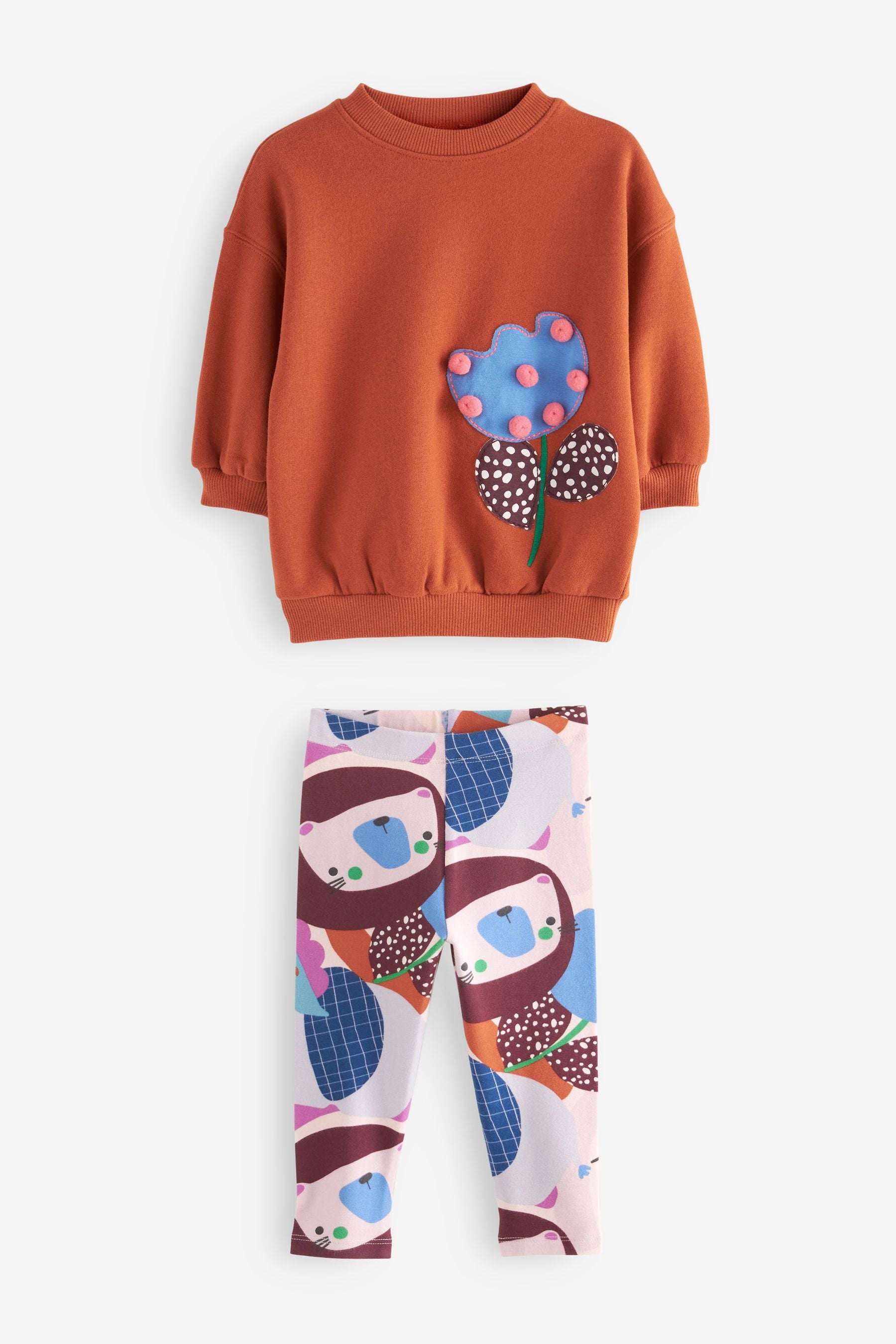 Rust Brown Flower Character Sweat and Leggings Set (3mths-7yrs)